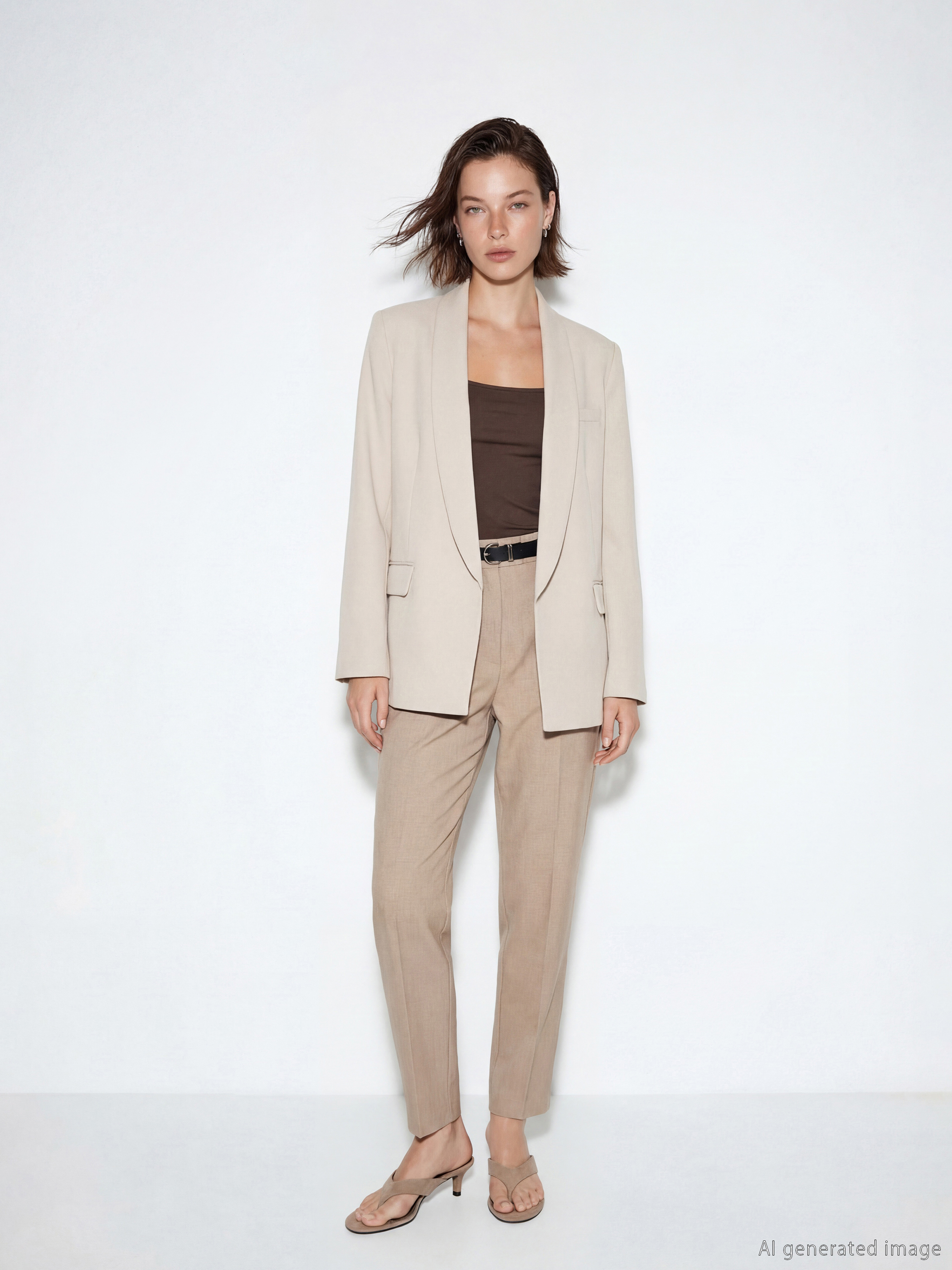 Bej Şal Yaka Krep Kadın Blazer Ceket-2