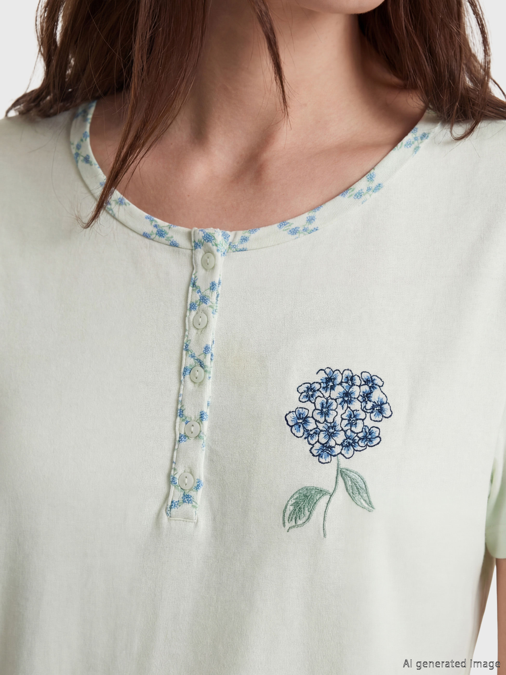 Yeşil Çiçekli Kadın Pijama Üst-2
