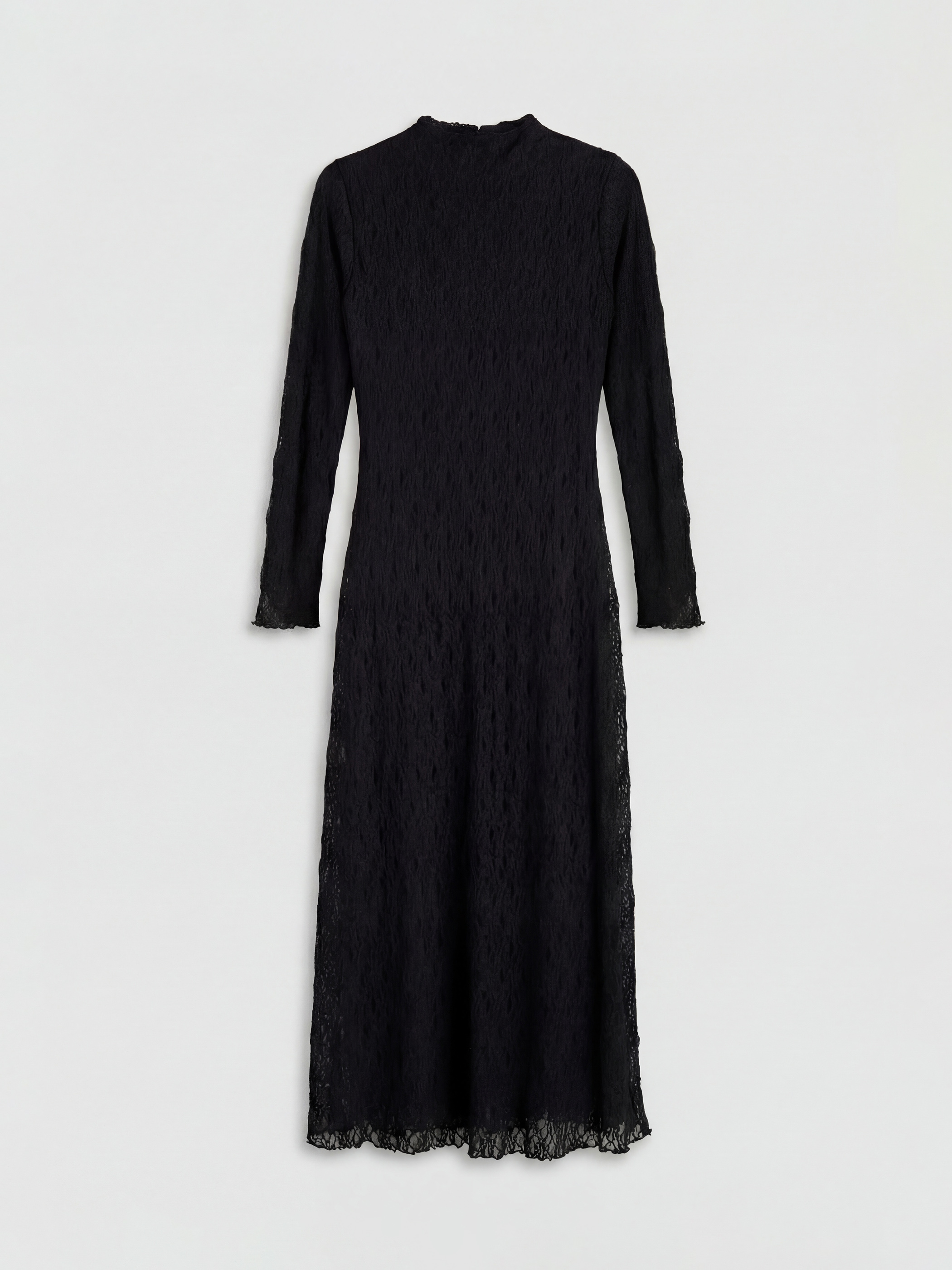 Siyah Dik Yaka A Kesim Dantelli Elbise-1