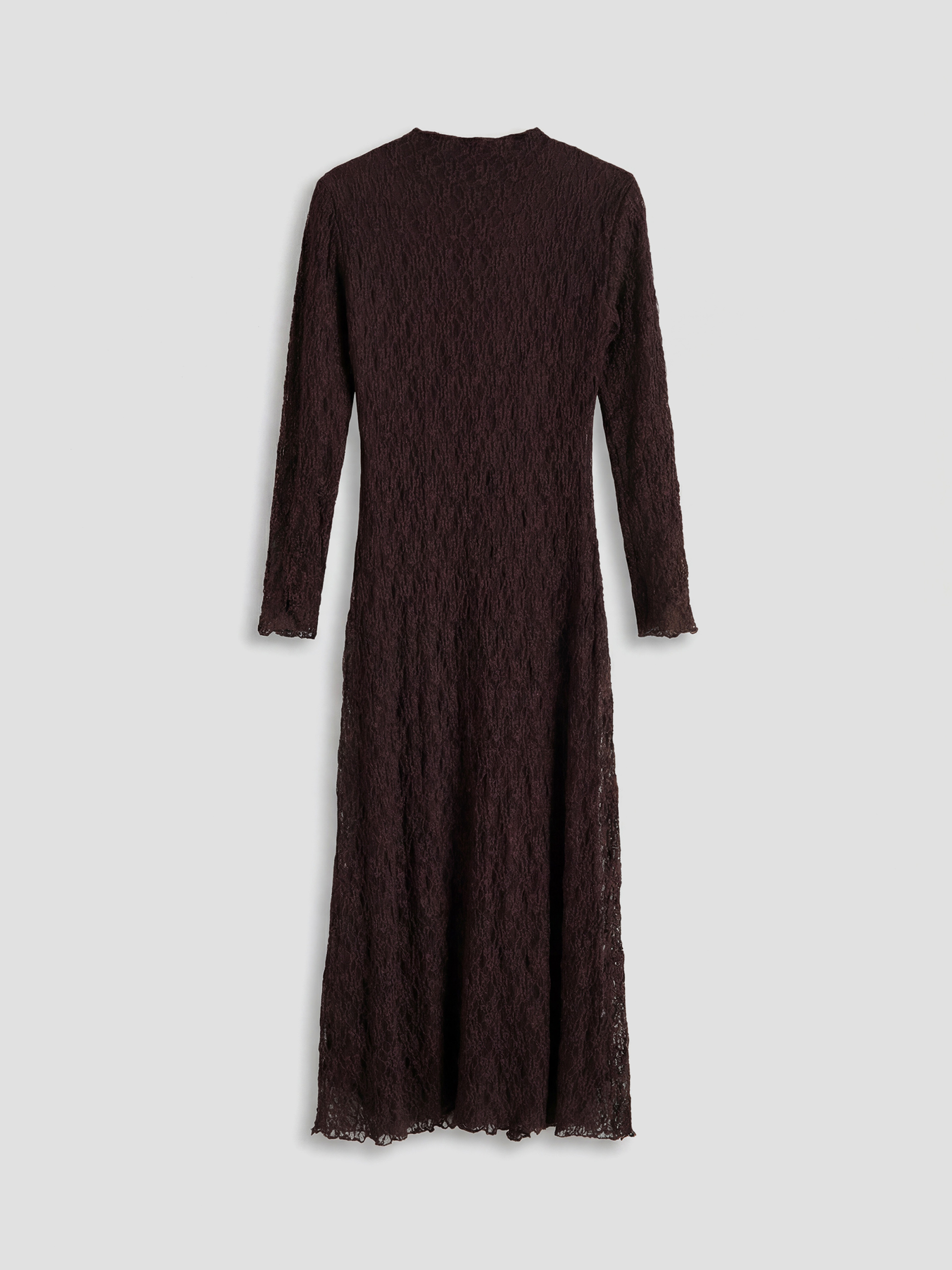 Kahverengi Dik Yaka A Kesim Dantelli Elbise-1