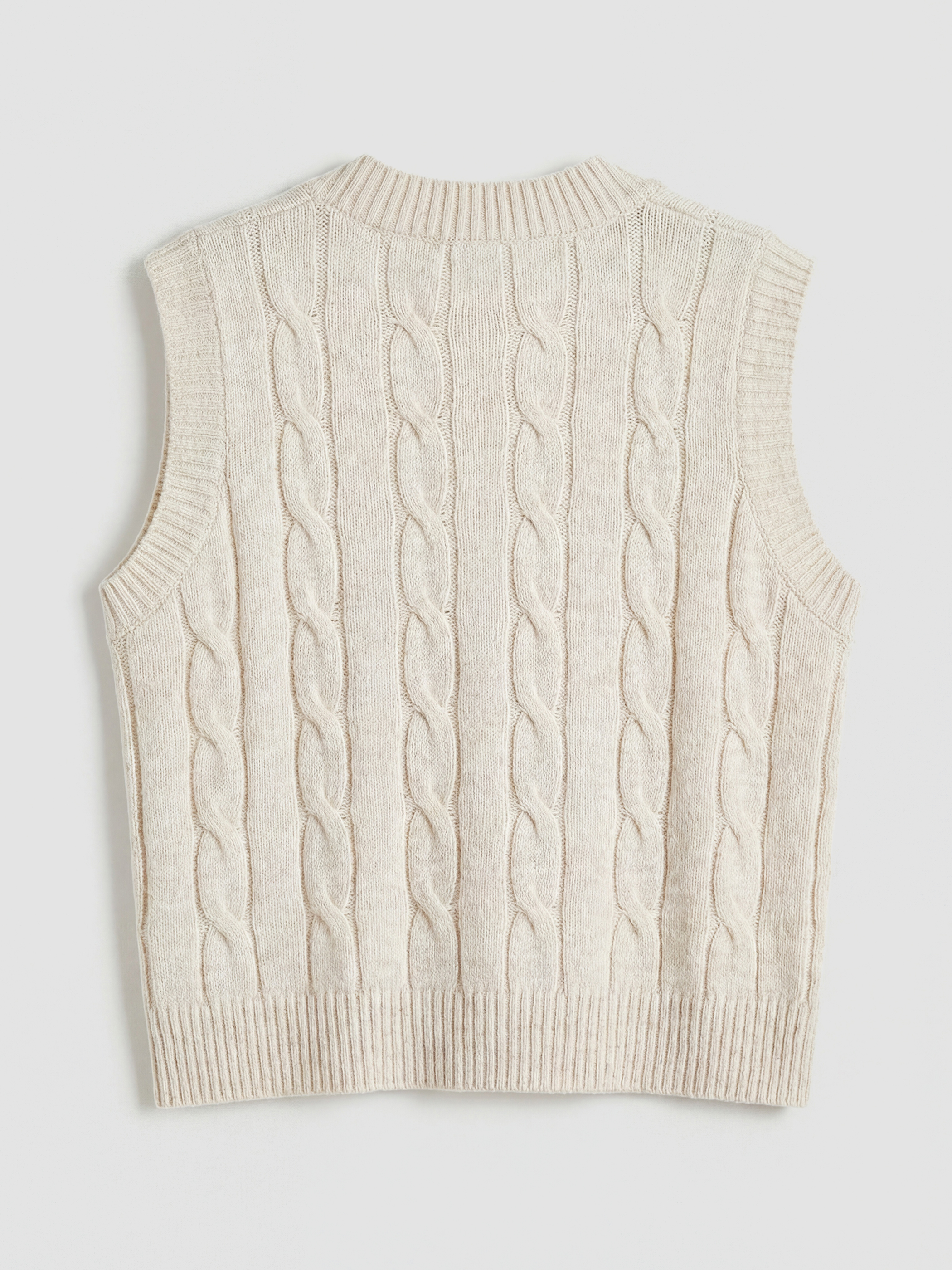 Ekru V Yaka Kendinden Desenli Kadın Triko Süveter-7