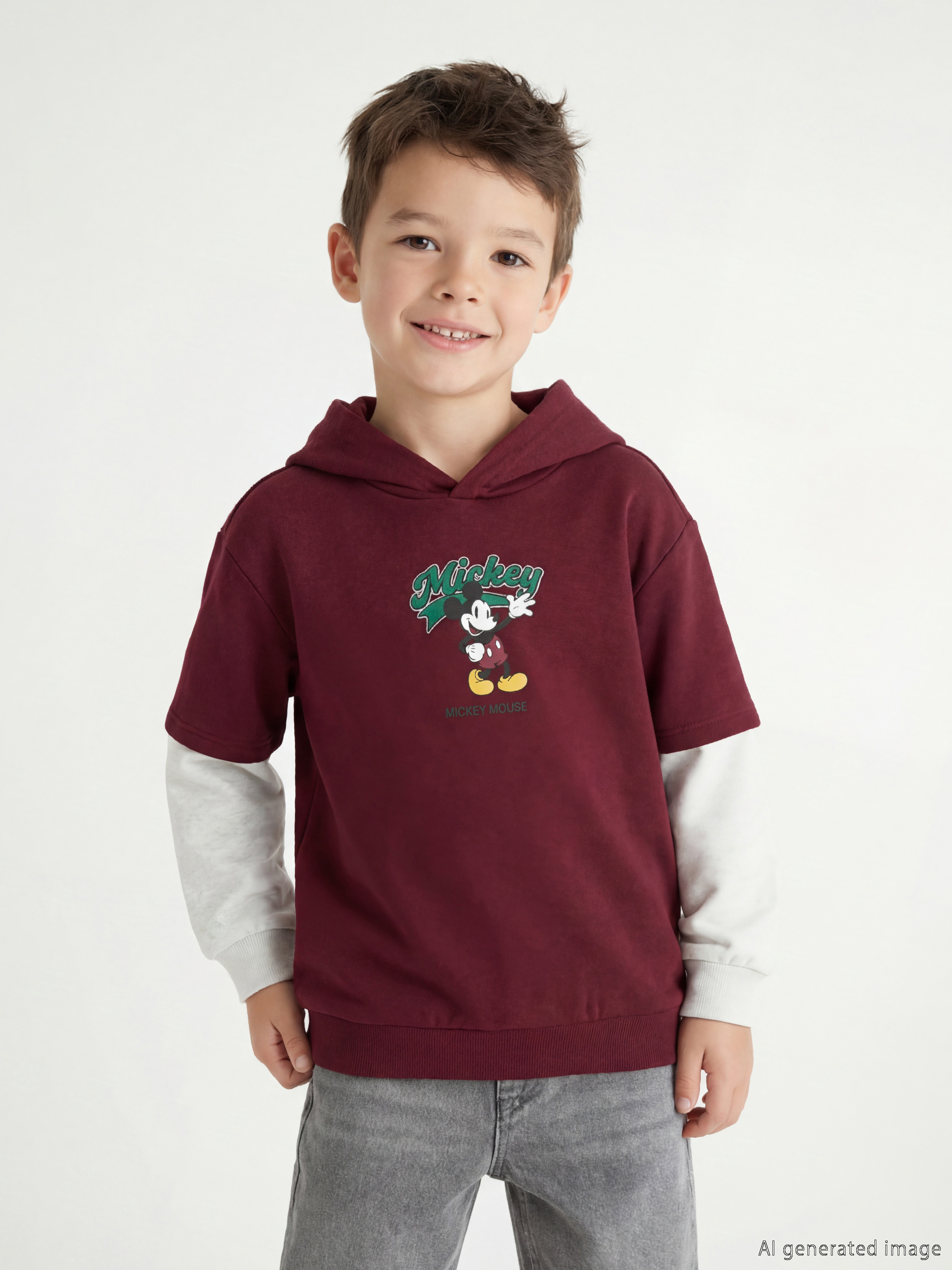 LCW Kids Mickey Mouse Baskılı Erkek Çocuk Kalın Sweatshirt - S6NL36Z1-HMB