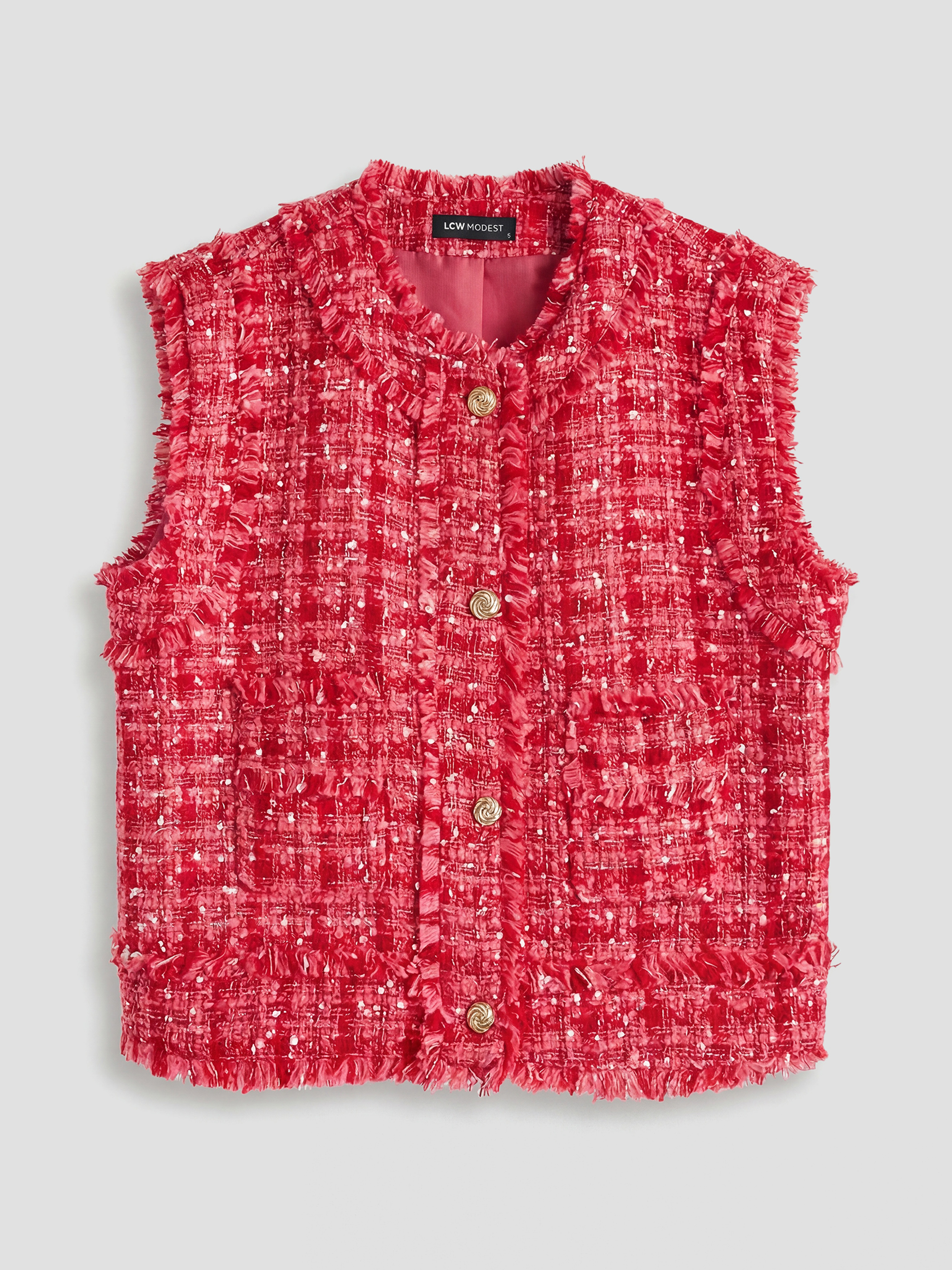 LCW Modest Bisiklet Yaka Ekose Kadın Tüvit Yelek - S6NL53Z8-CS3