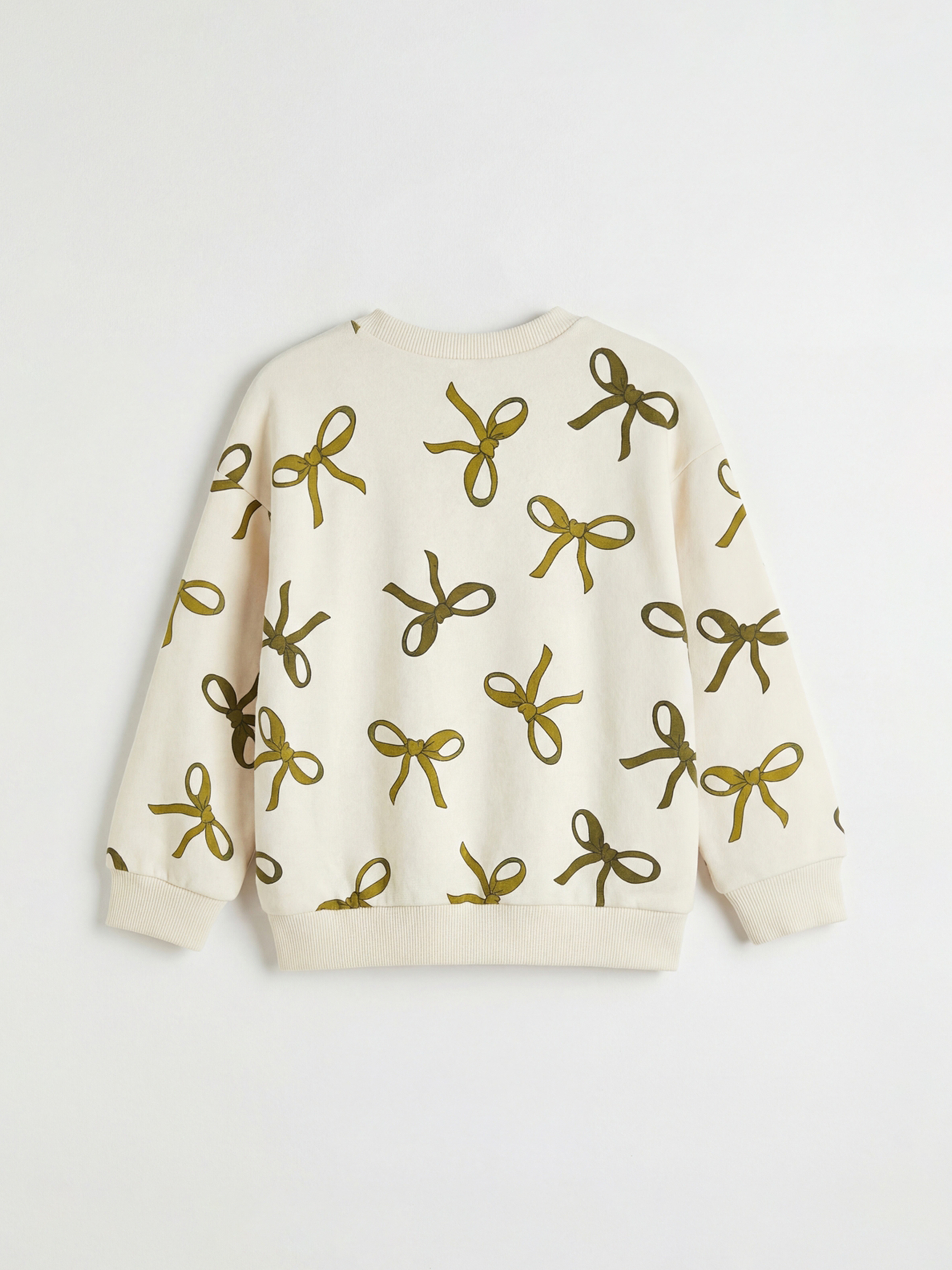 Ekru Bisiklet Yaka Baskılı Kız Çocuk Kalın Sweatshirt-1