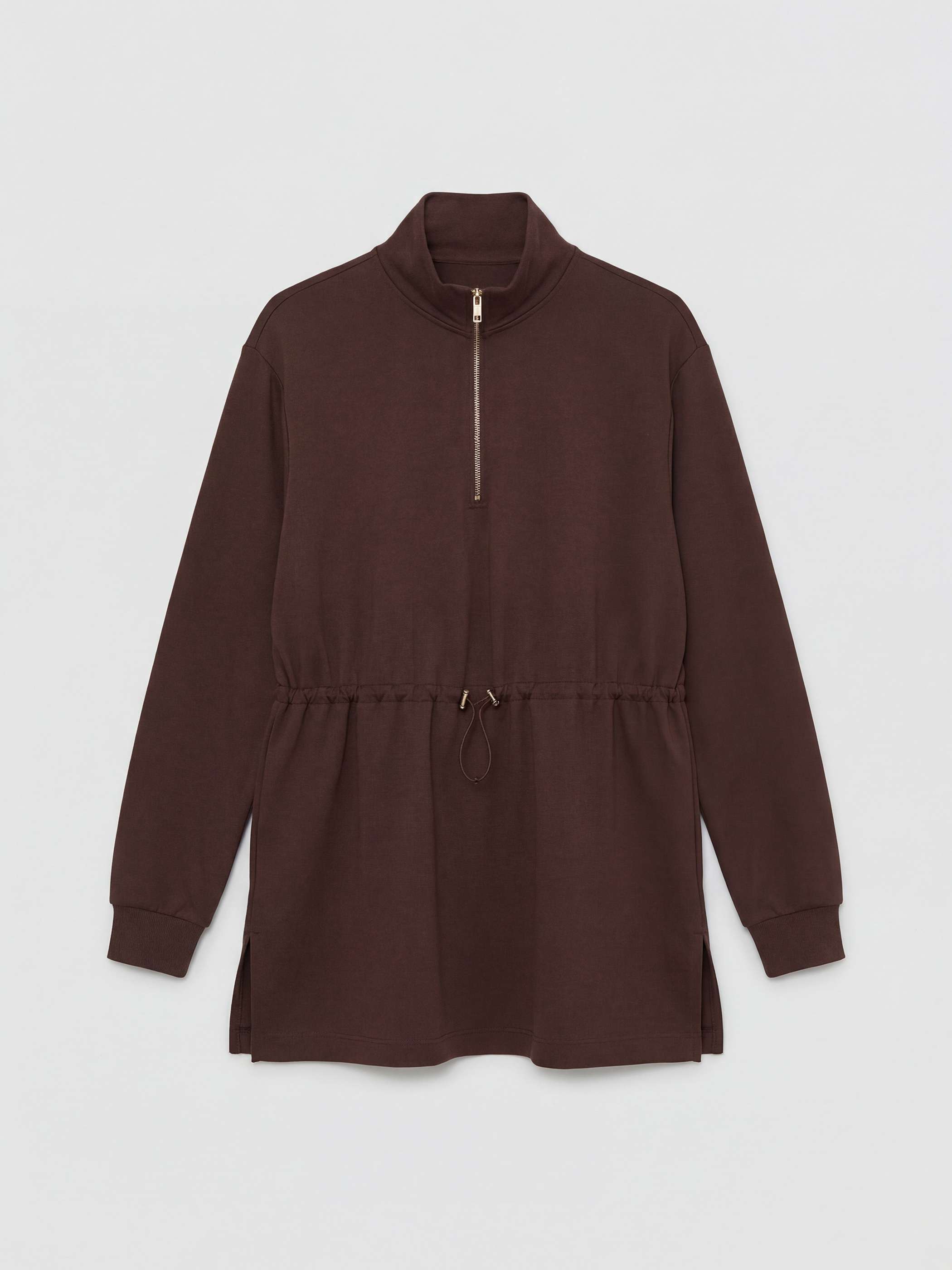 Kahverengi Soft Touch Oversize Kadın Sweatshirt Tunik-4