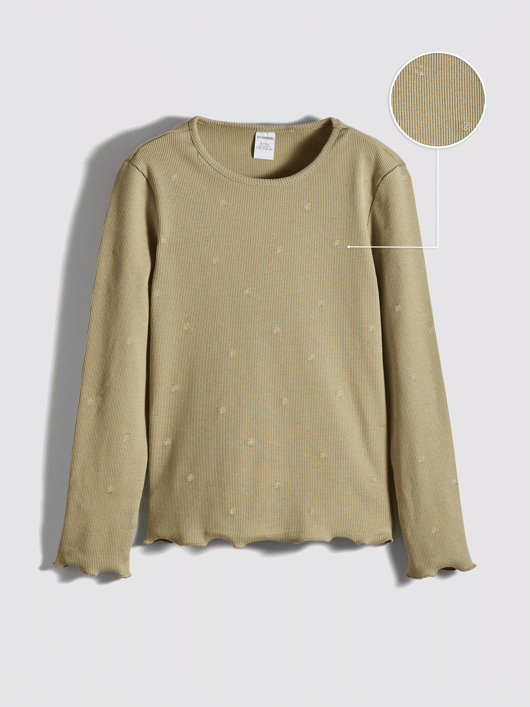 LCW Kids Bisiklet Yaka Desenli Kız Çocuk Fitilli Tişört - S6NN80Z1-LRR