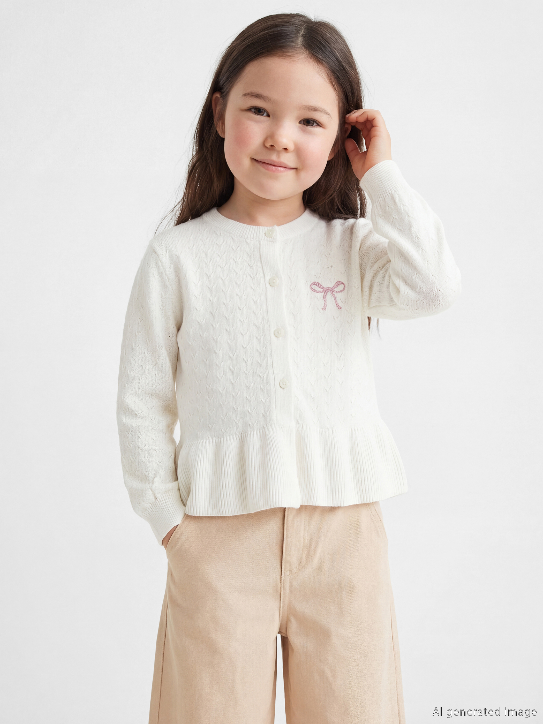 LCW Kids Nakışlı Bisiklet Yaka Kız Çocuk Triko Hırka - S6NO28Z1-J1F