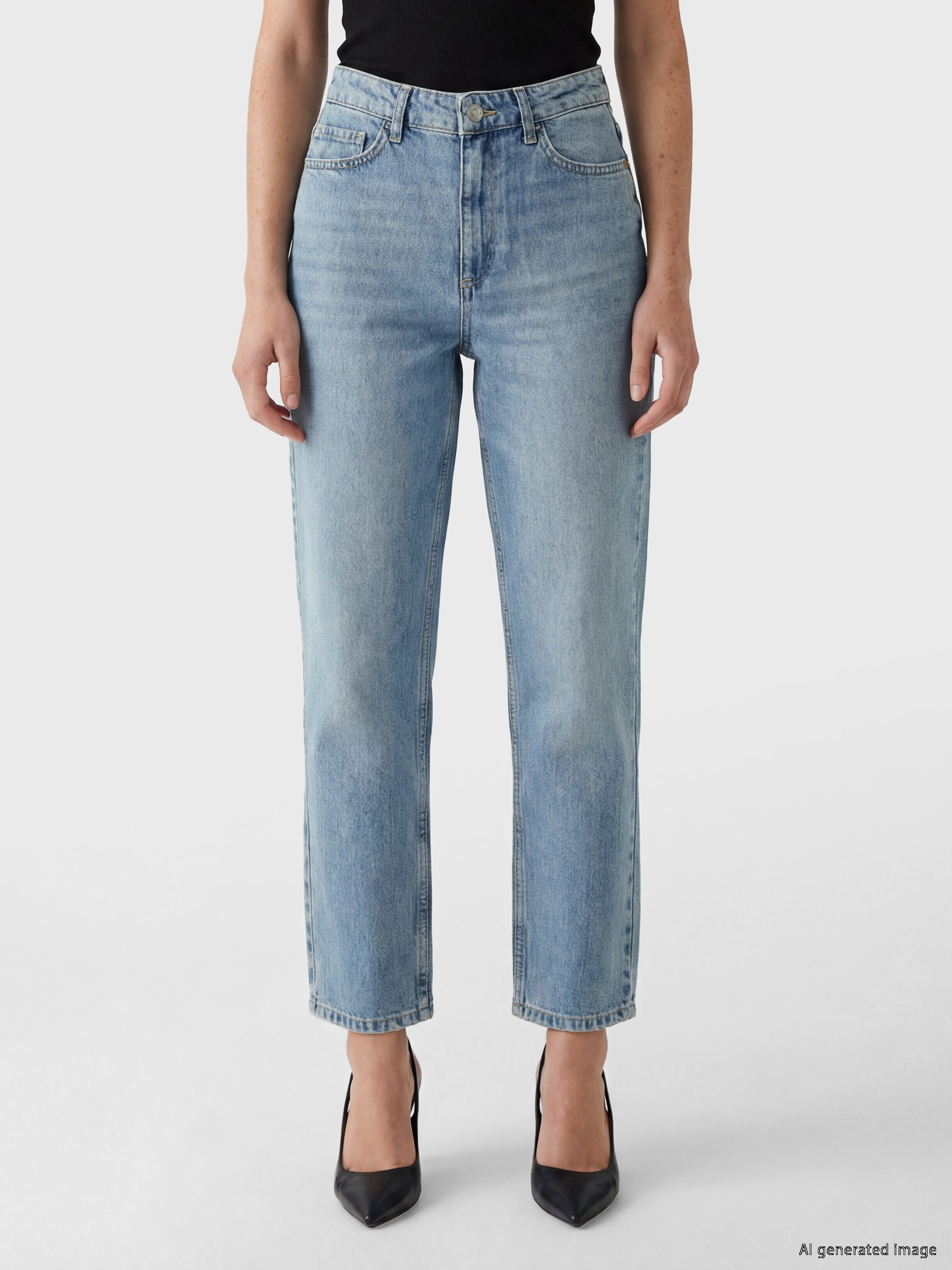 İndigo Yüksek Bel Slim Fit Kadın Jean Pantolon-1