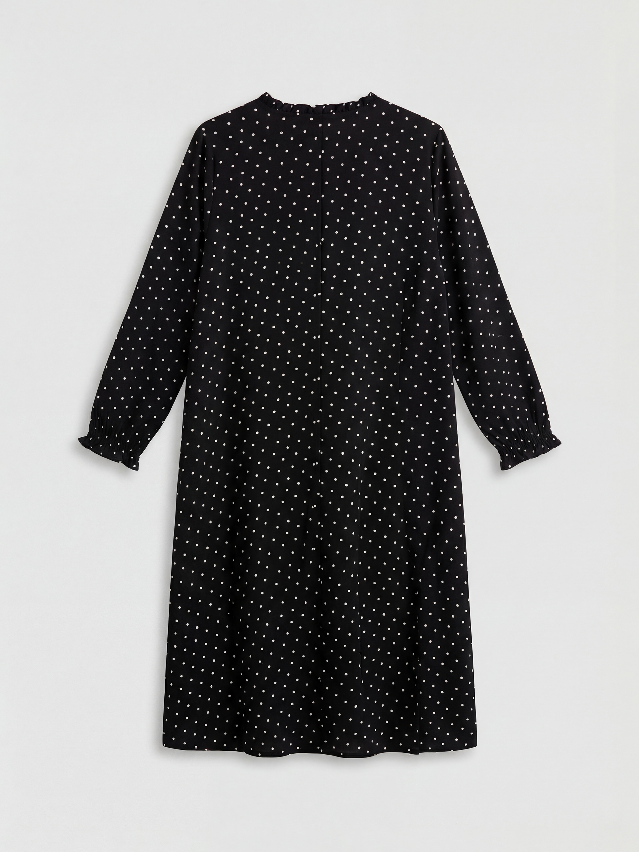 Siyah Fırfırlı Dik Yaka Taşlı A Kesim Elbise-4