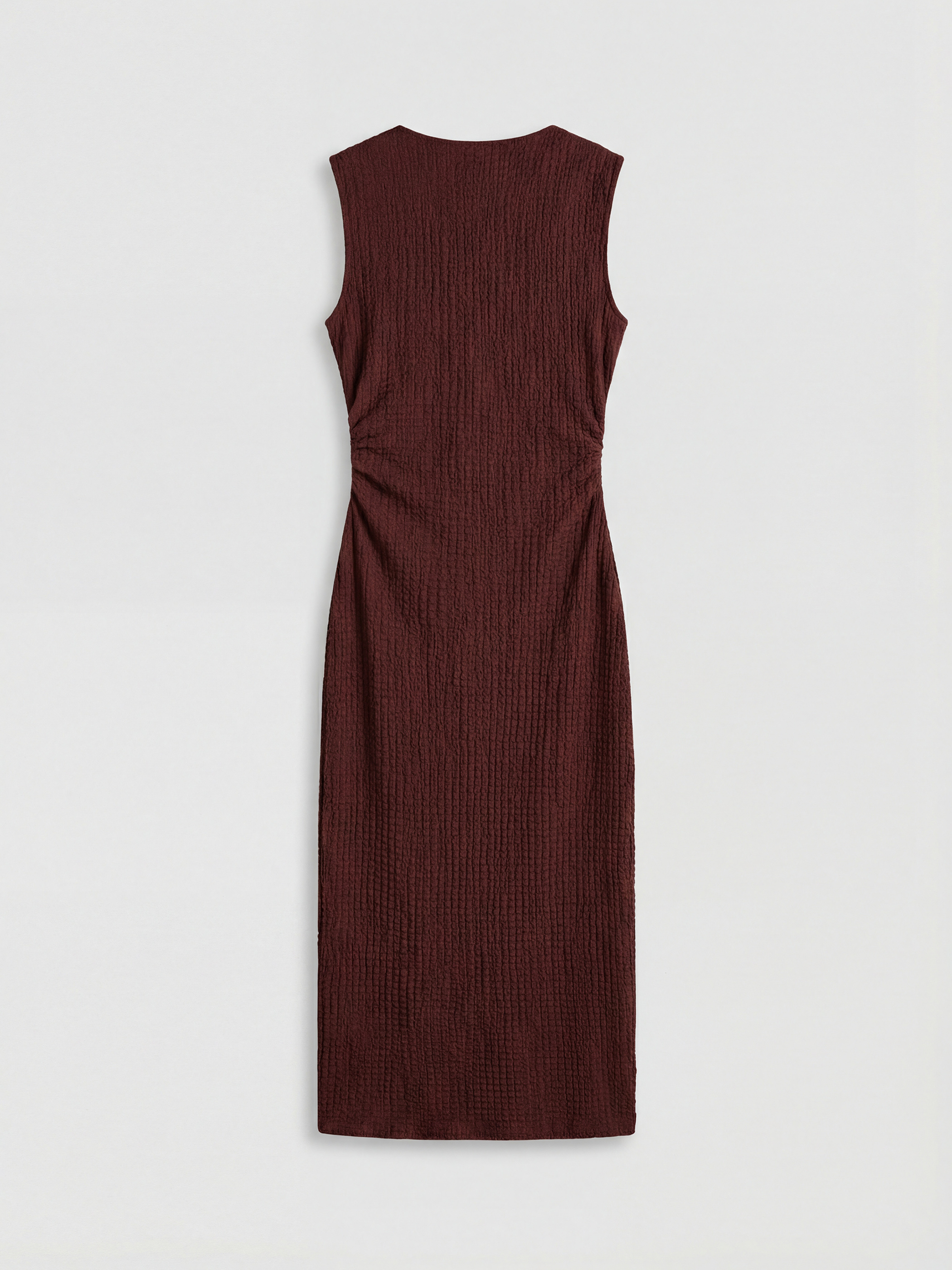 Kahverengi Bisiklet Yaka Dokulu Büzgülü Bodycon Elbise-1