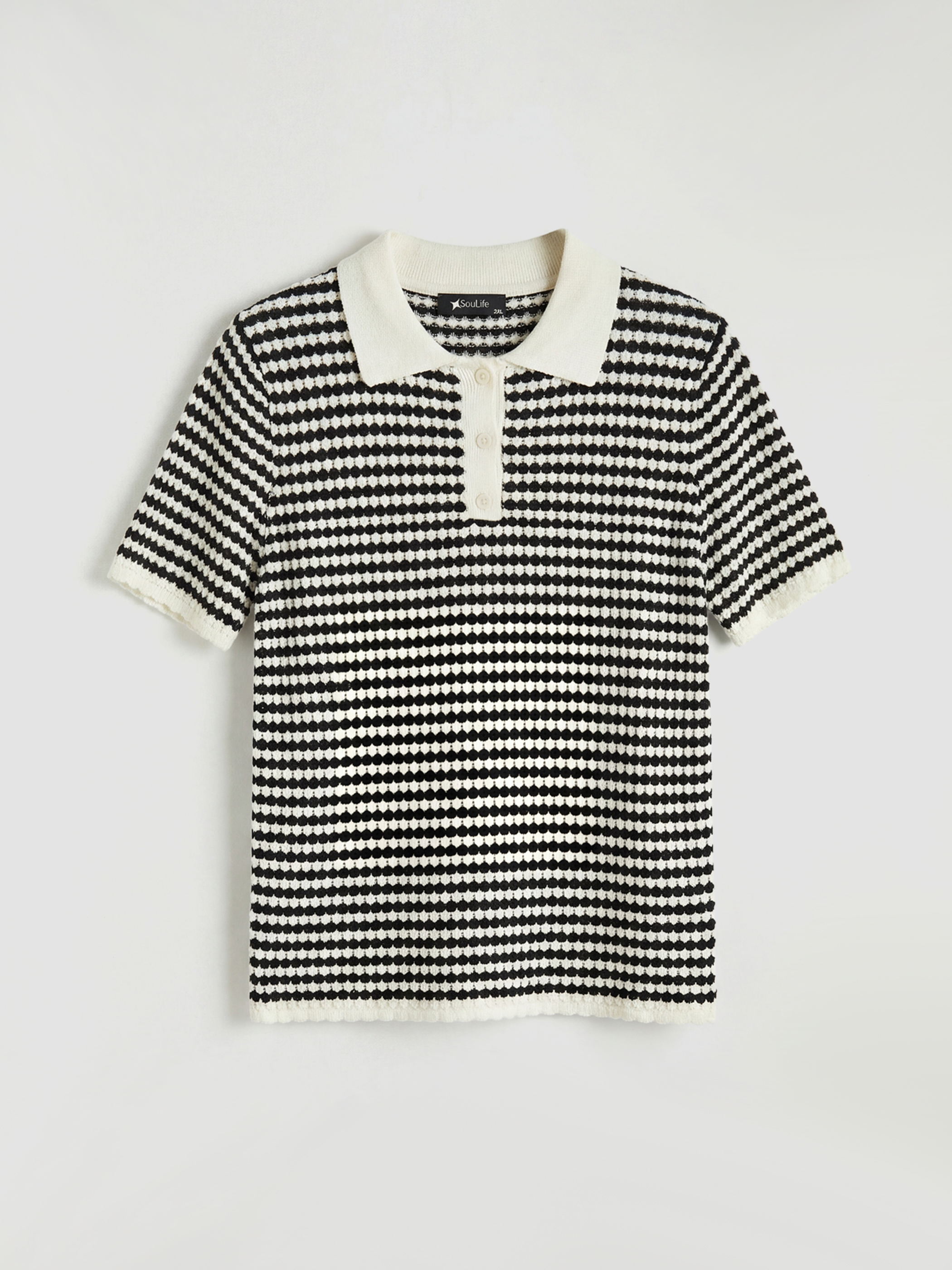 Soulife Polo Yaka Desenli Kadın Triko Kazak - S6NP81Z8-LKX