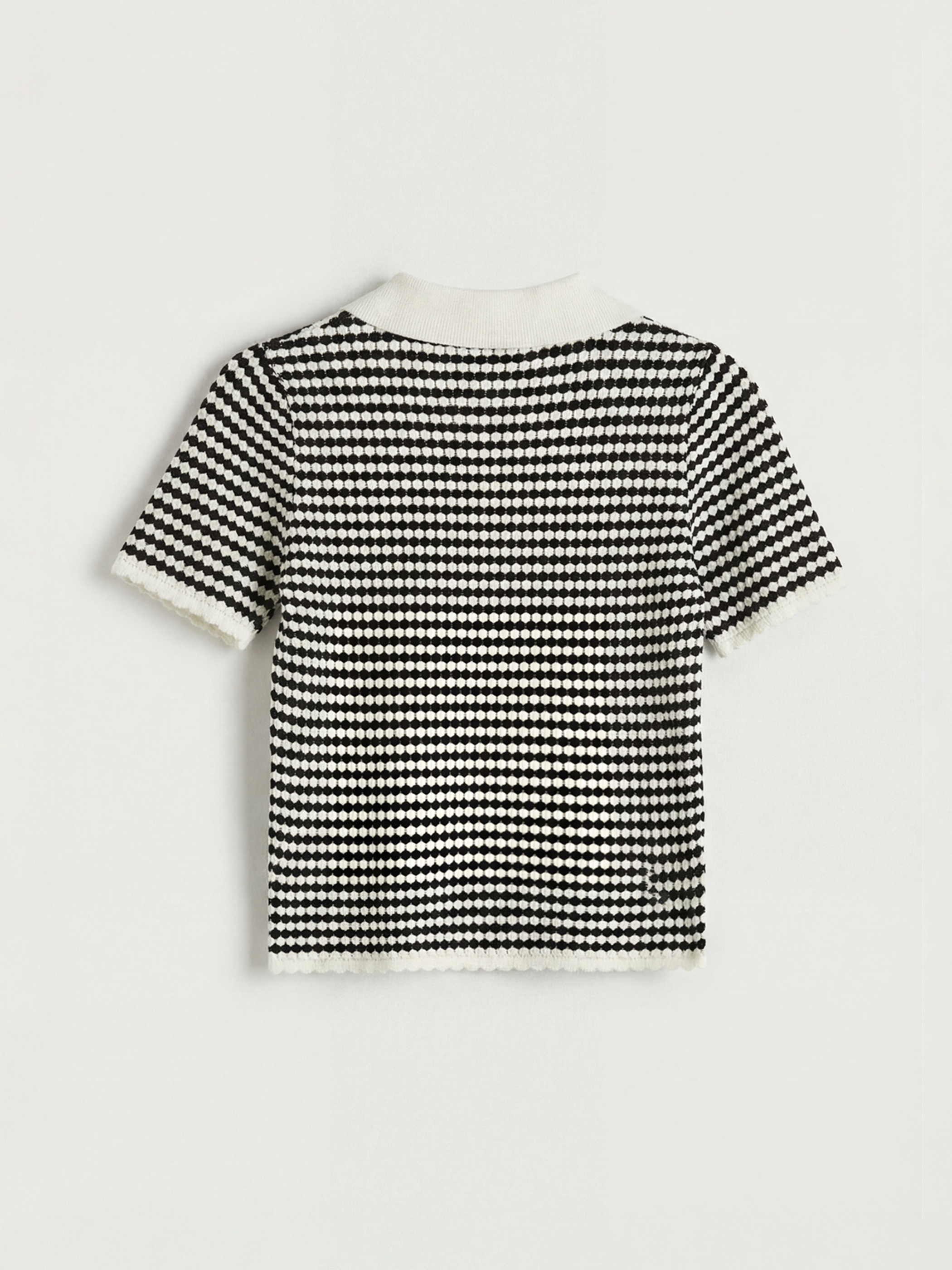 Siyah Polo Yaka Desenli Kadın Triko Kazak-1