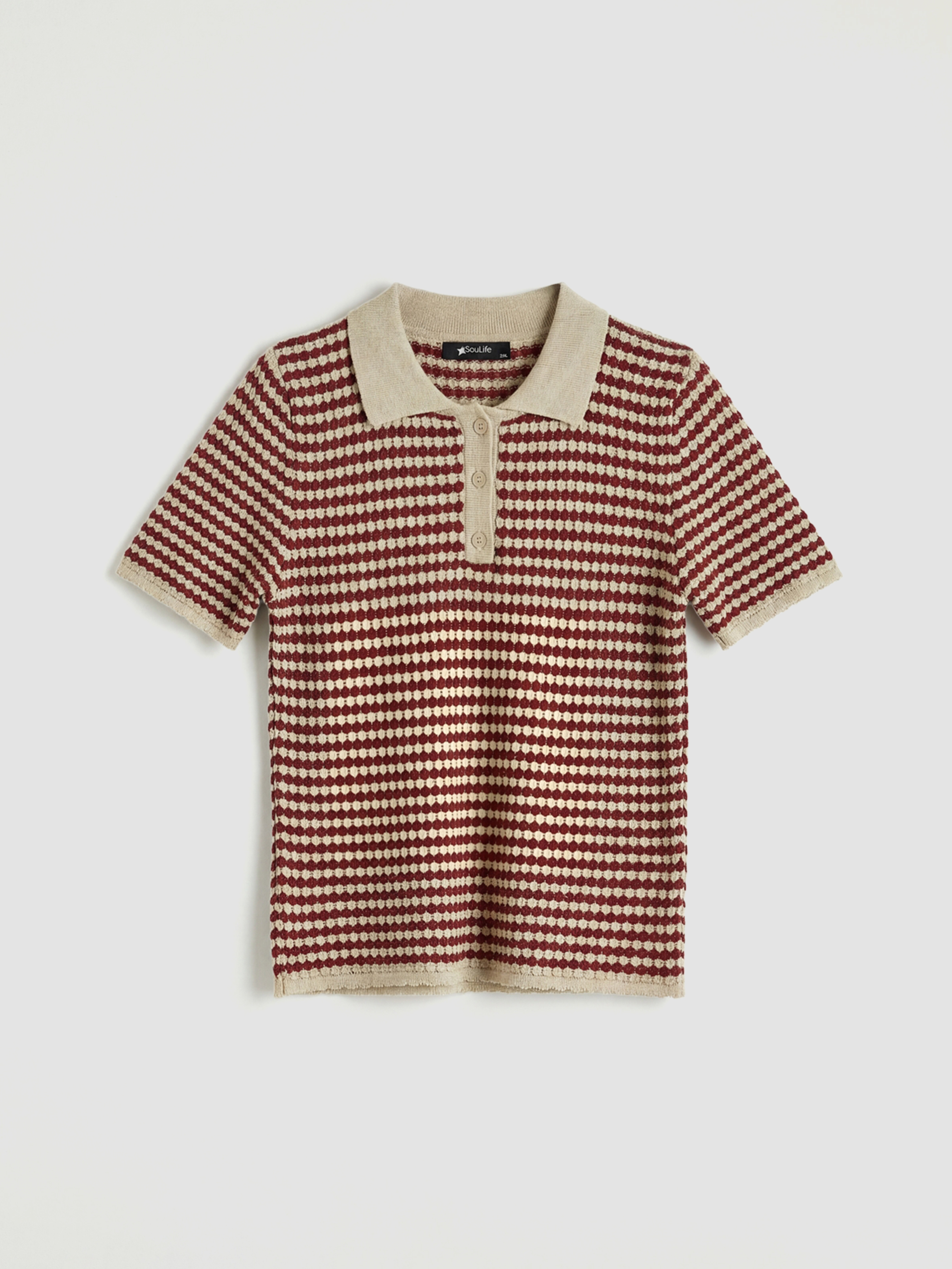 Soulife Polo Yaka Desenli Kadın Triko Kazak - S6NP81Z8-LQV