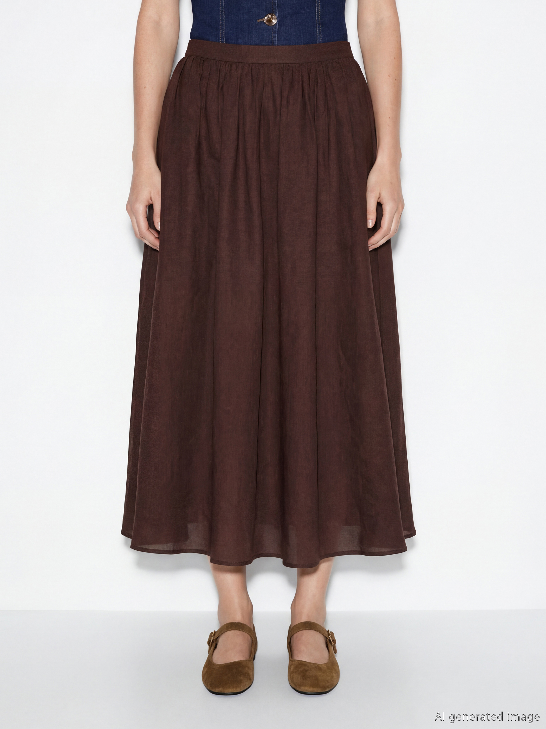 Kahverengi Beli Fermuarlı Büzgülü Kloş Etek-1