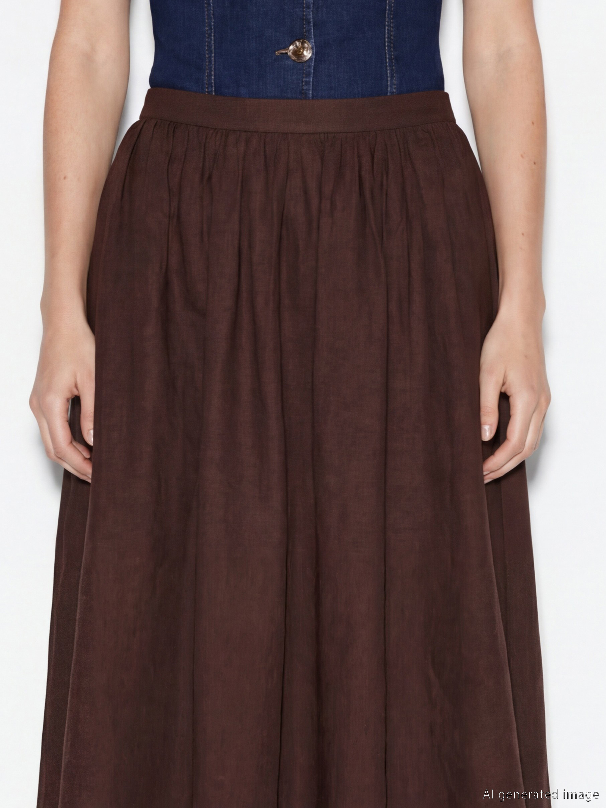 Kahverengi Beli Fermuarlı Büzgülü Kloş Etek-2