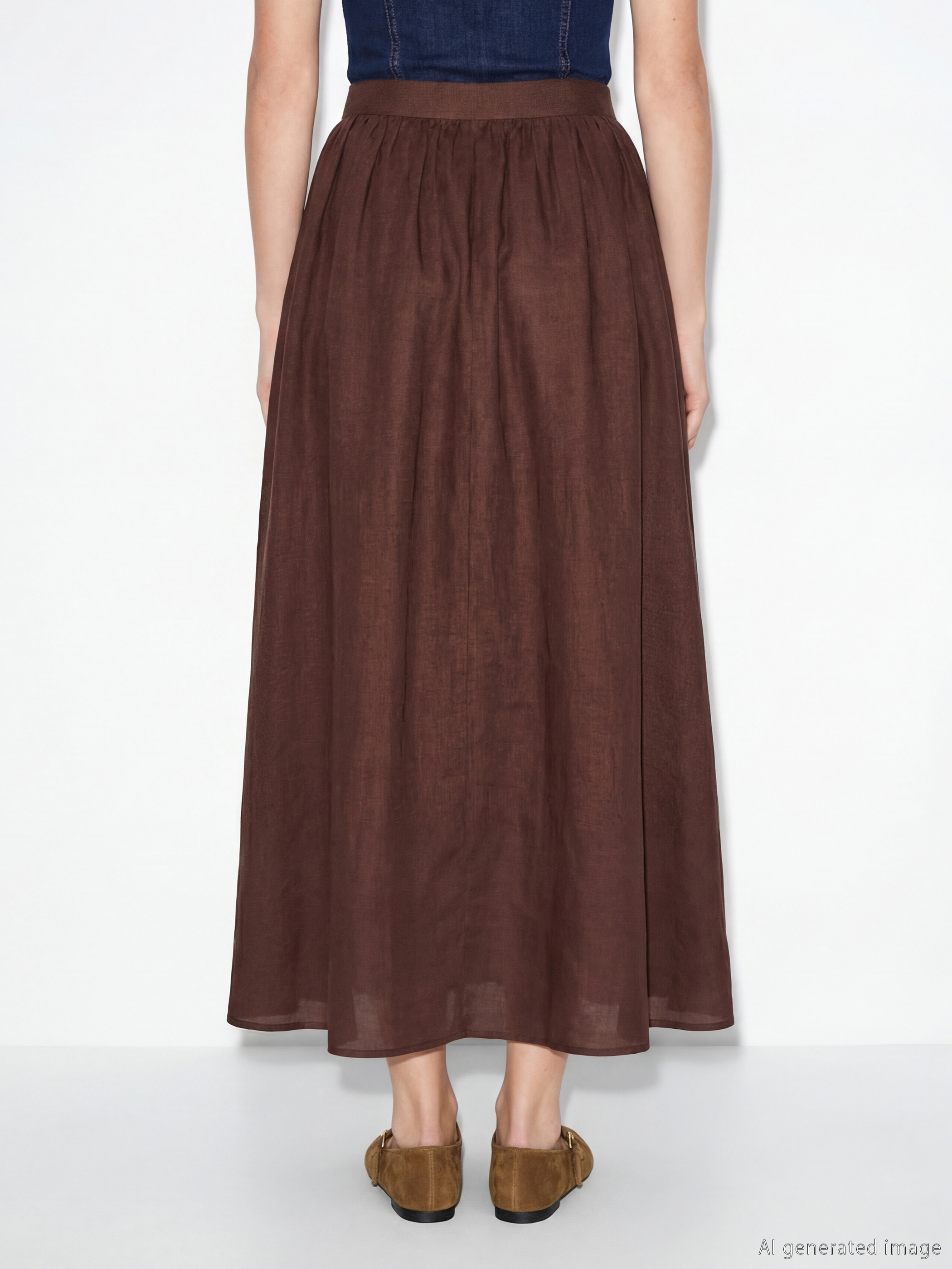 Kahverengi Beli Fermuarlı Büzgülü Kloş Etek-3