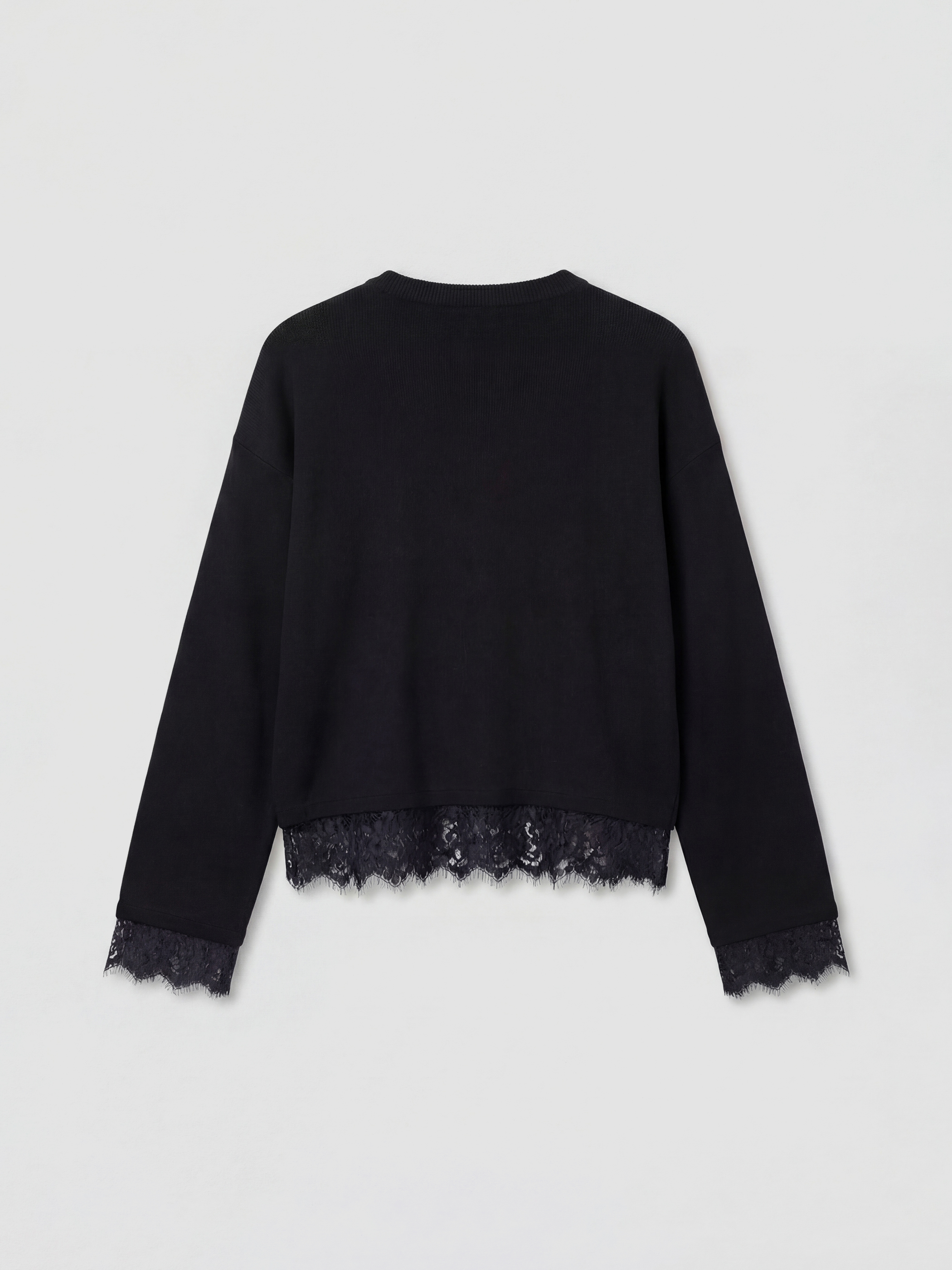 Siyah Bisiklet Yaka Dantel Detaylı Kadın Kazak-5