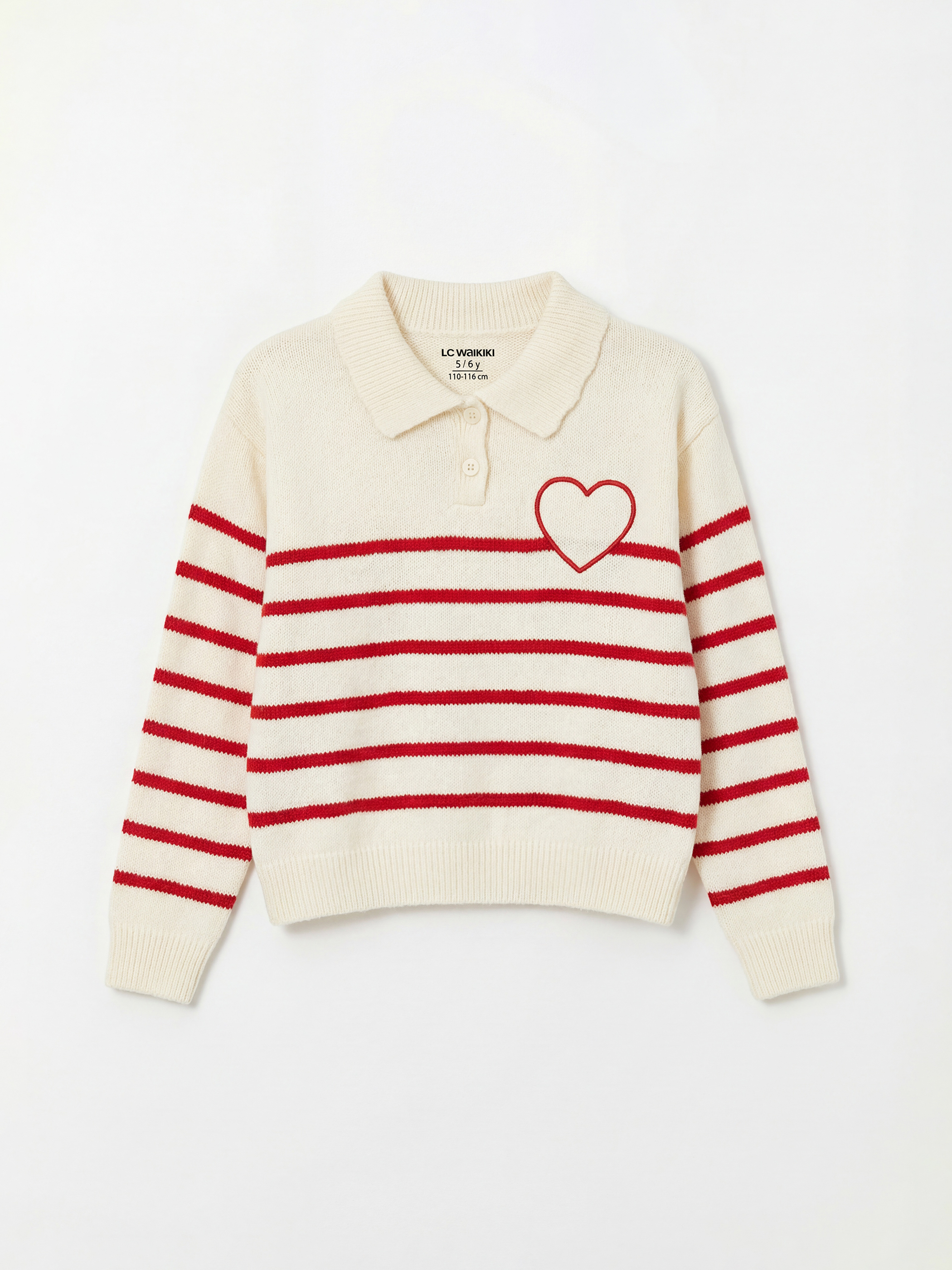 LCW Kids Polo Yaka Kalp Nakışlı Kız Çocuk Triko Kazak - S6NU21Z1-LJE