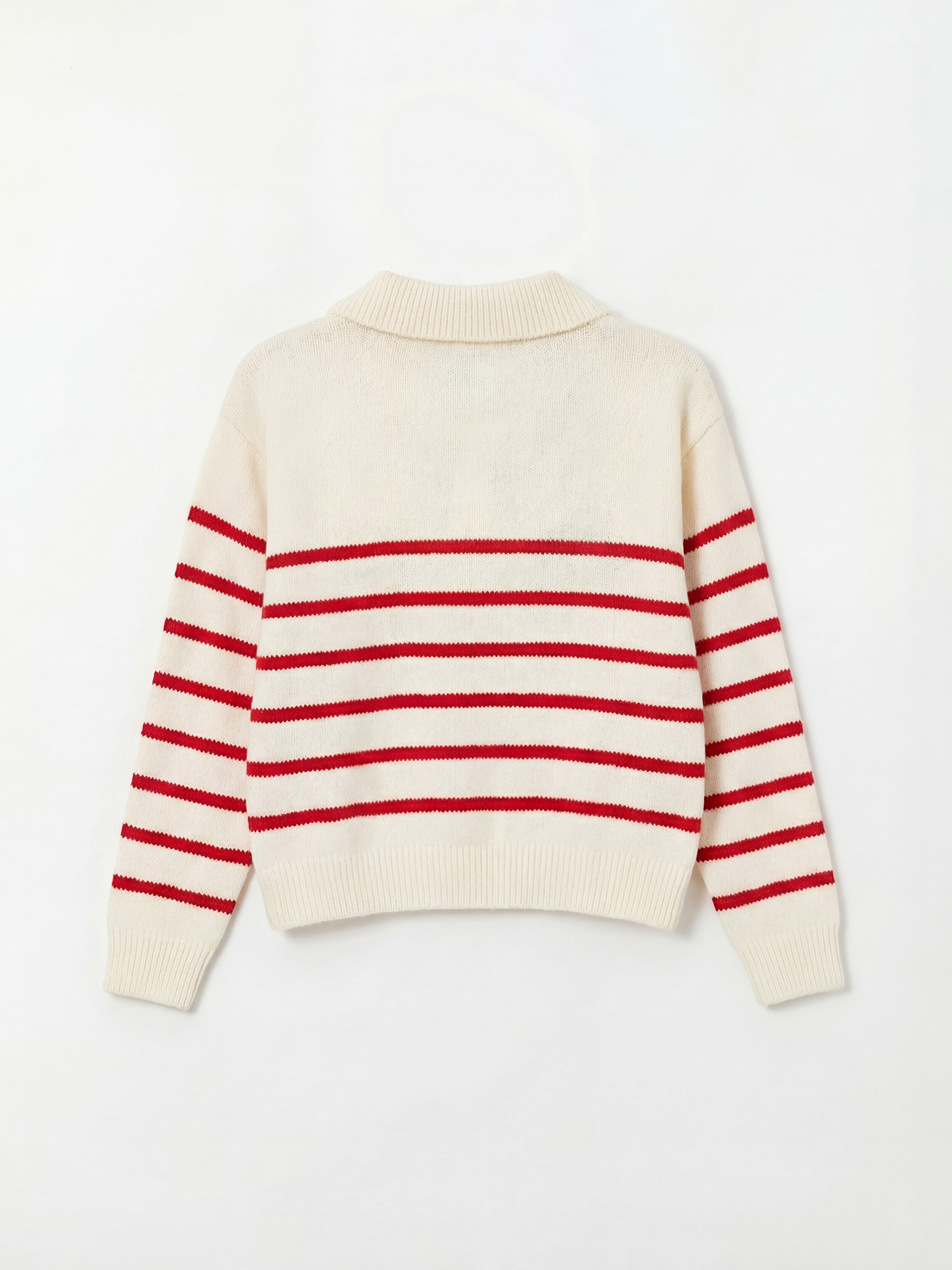 Kırmızı Polo Yaka Kalp Nakışlı Kız Çocuk Triko Kazak-1