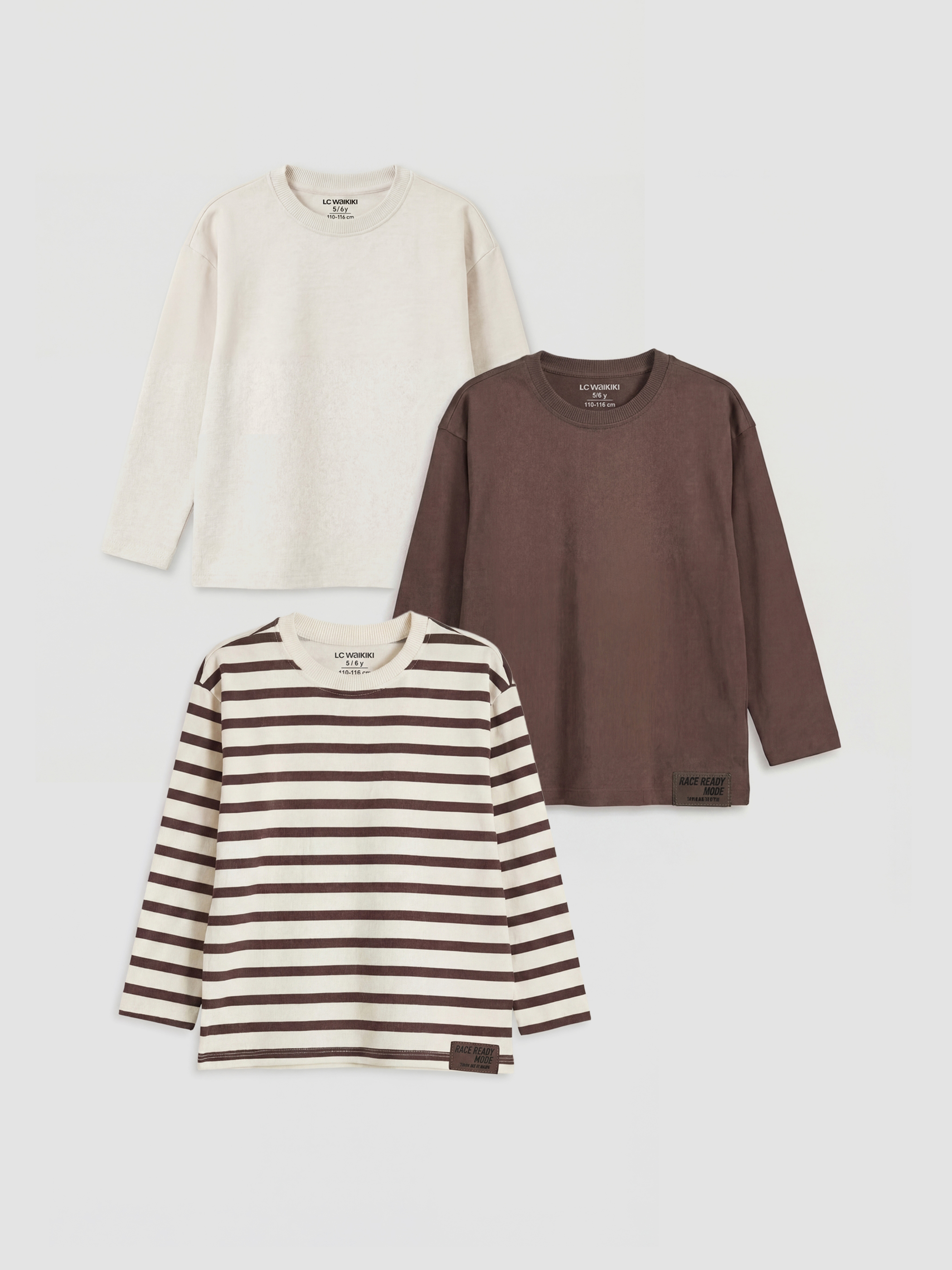 LCW Kids Bisiklet Yaka Uzun Kollu Erkek Çocuk Tişört 3'lü - S6O053Z1-CX8