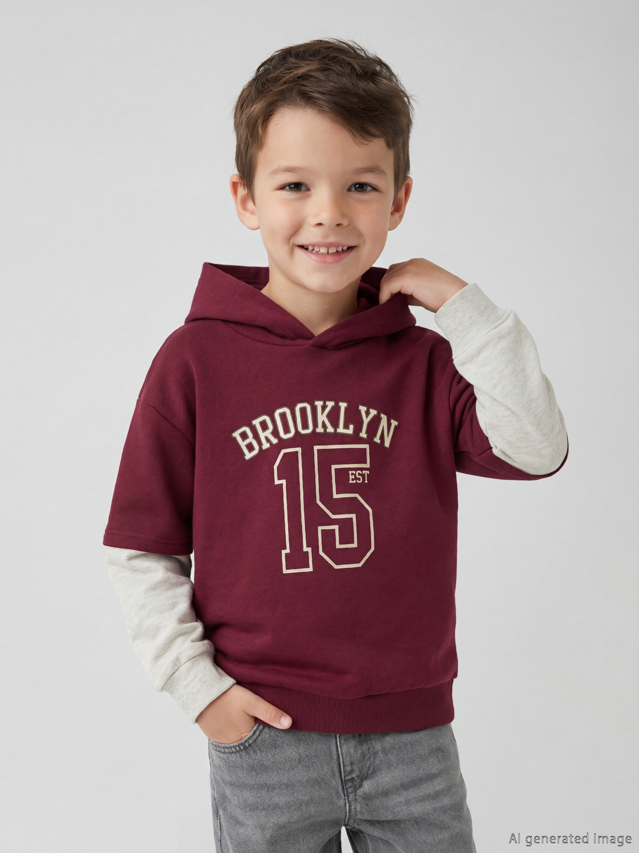 LCW Kids Brooklyn Baskılı Erkek Çocuk Kalın Kapüşonlu Sweatshirt - S6O180Z1-HMB
