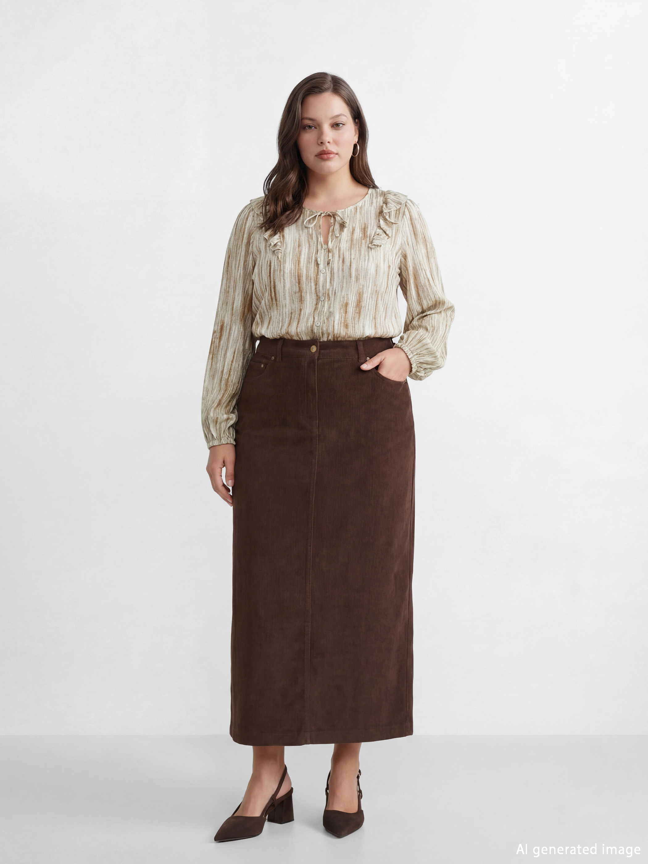 LCW Grace Büyük Beden Standart Fit Fitilli Kadife Etek