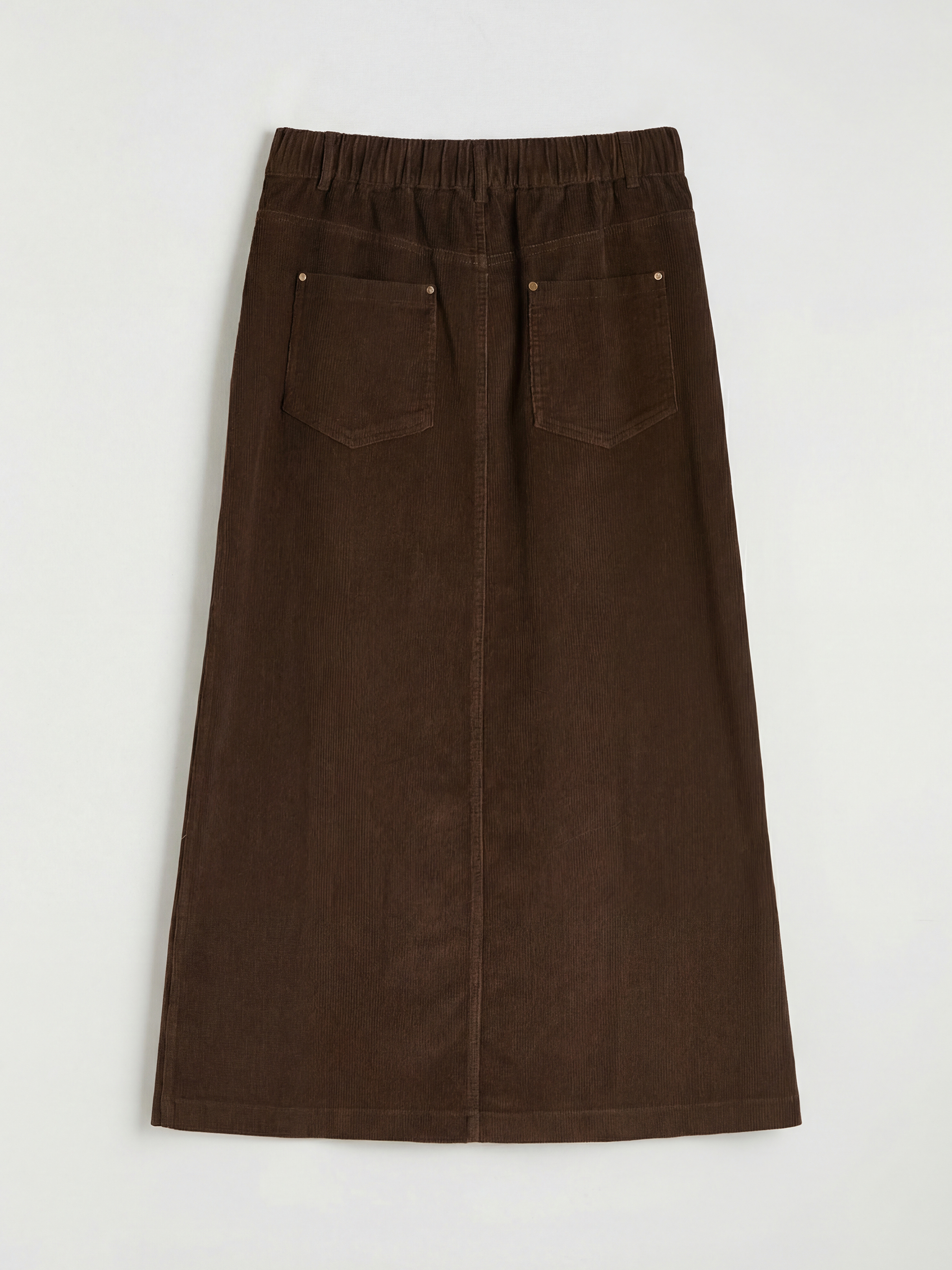 Kahverengi Büyük Beden Standart Fit Fitilli Kadife Etek-5