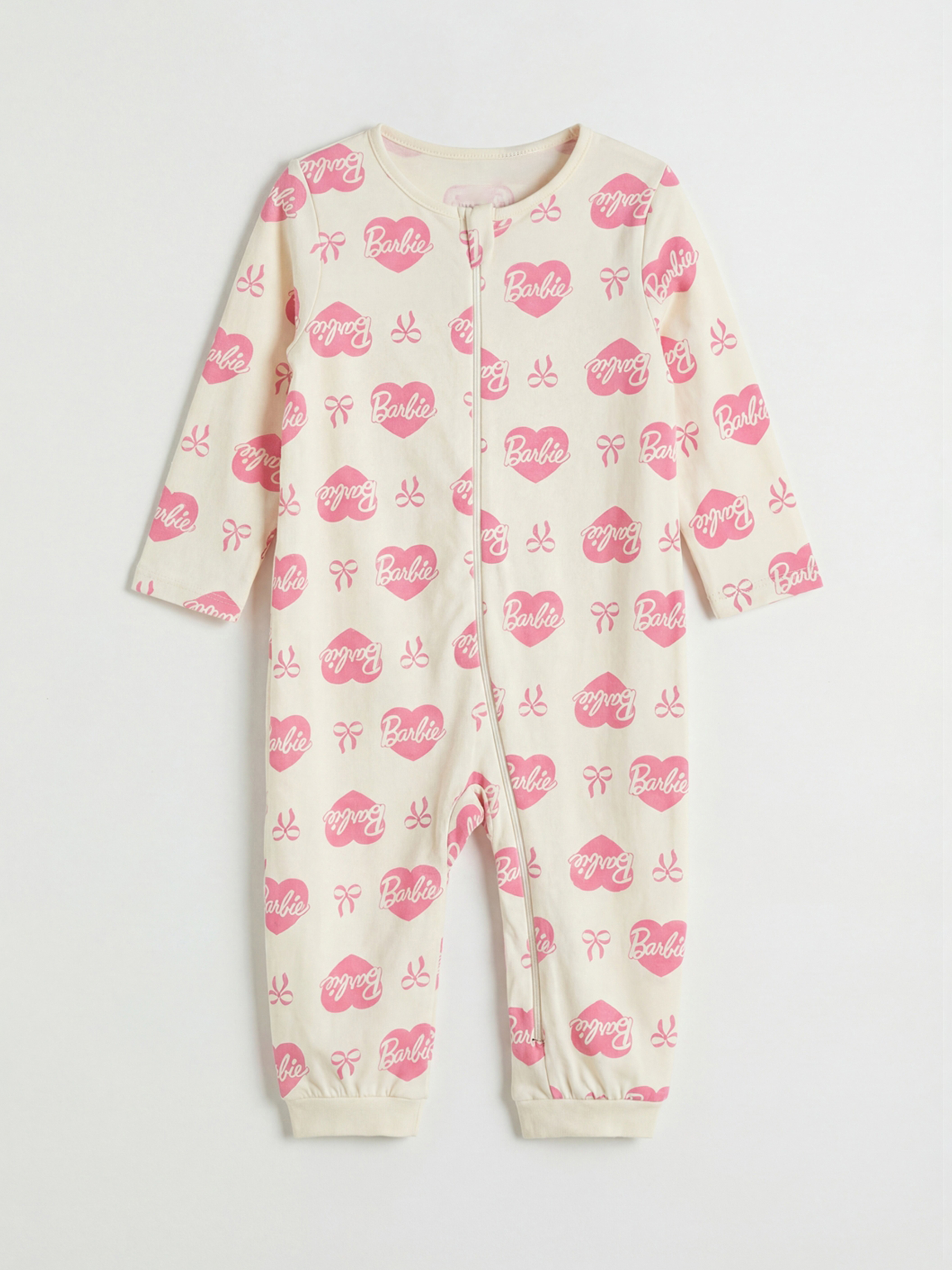 Ekru Bisiklet Yaka Barbie Baskılı Kız Bebek Tulum 2'li-1