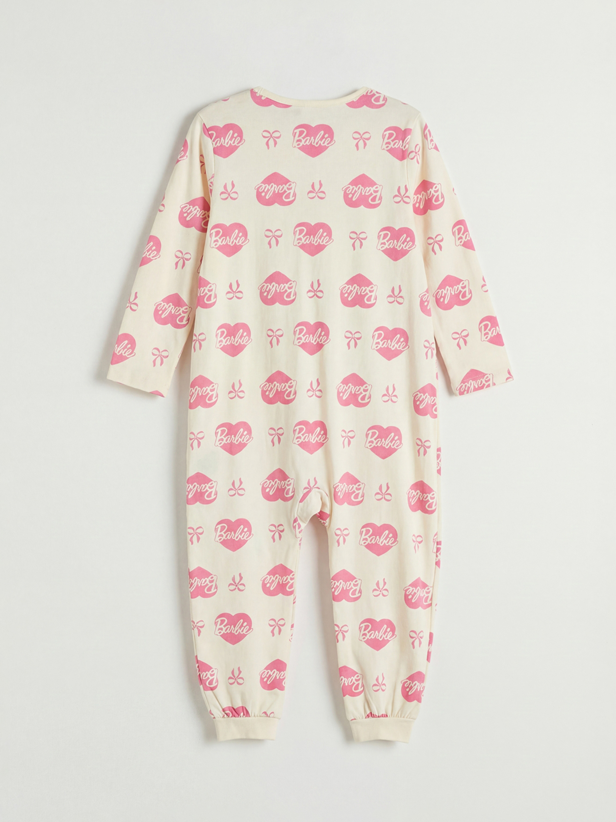 Ekru Bisiklet Yaka Barbie Baskılı Kız Bebek Tulum 2'li-2