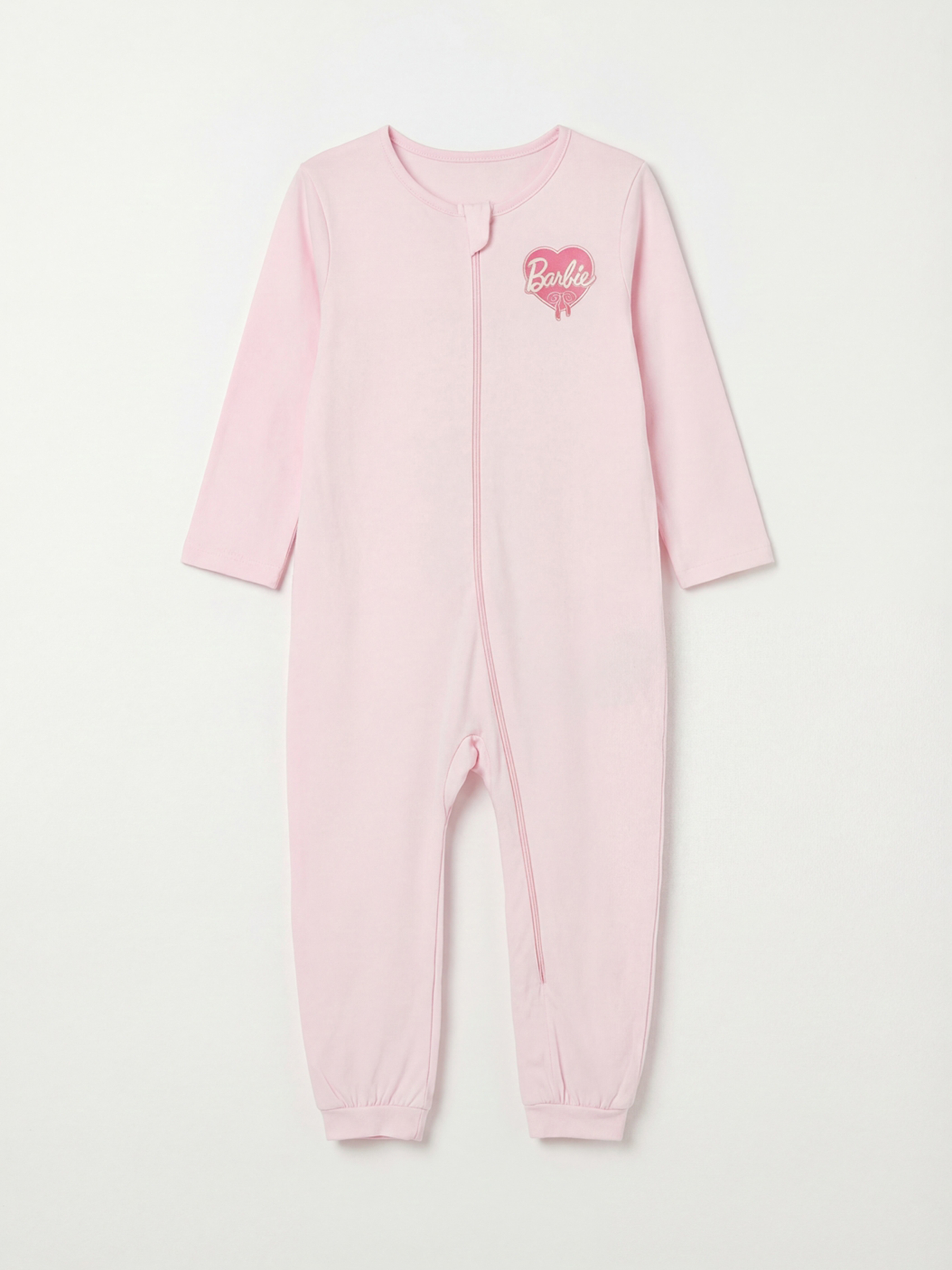 Ekru Bisiklet Yaka Barbie Baskılı Kız Bebek Tulum 2'li-3