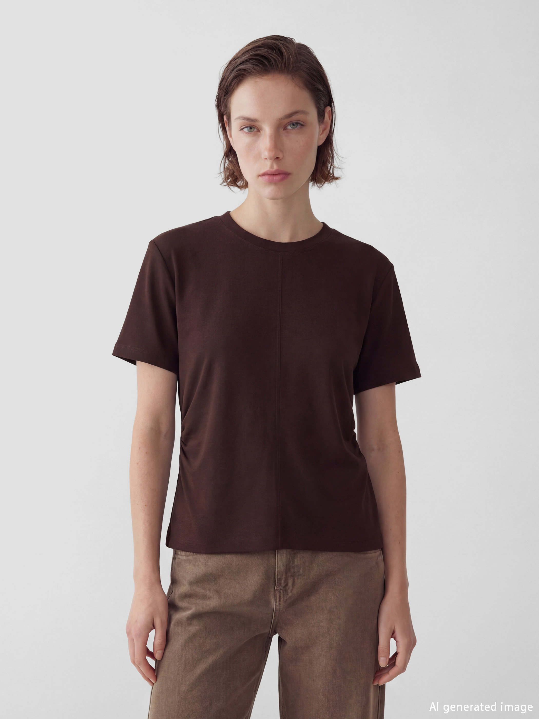 LCW Vision Bisiklet Yaka Büzgülü Kadın Tişört - S6O544Z8-HEC