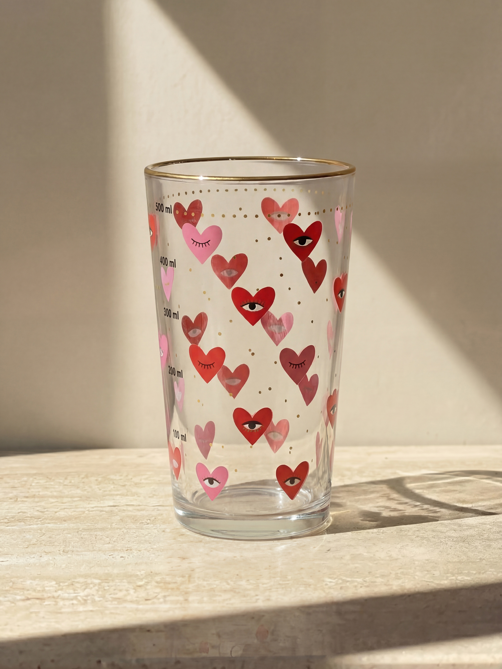 Karışık Kalp Baskılı Cam Bardak 500 ml-1