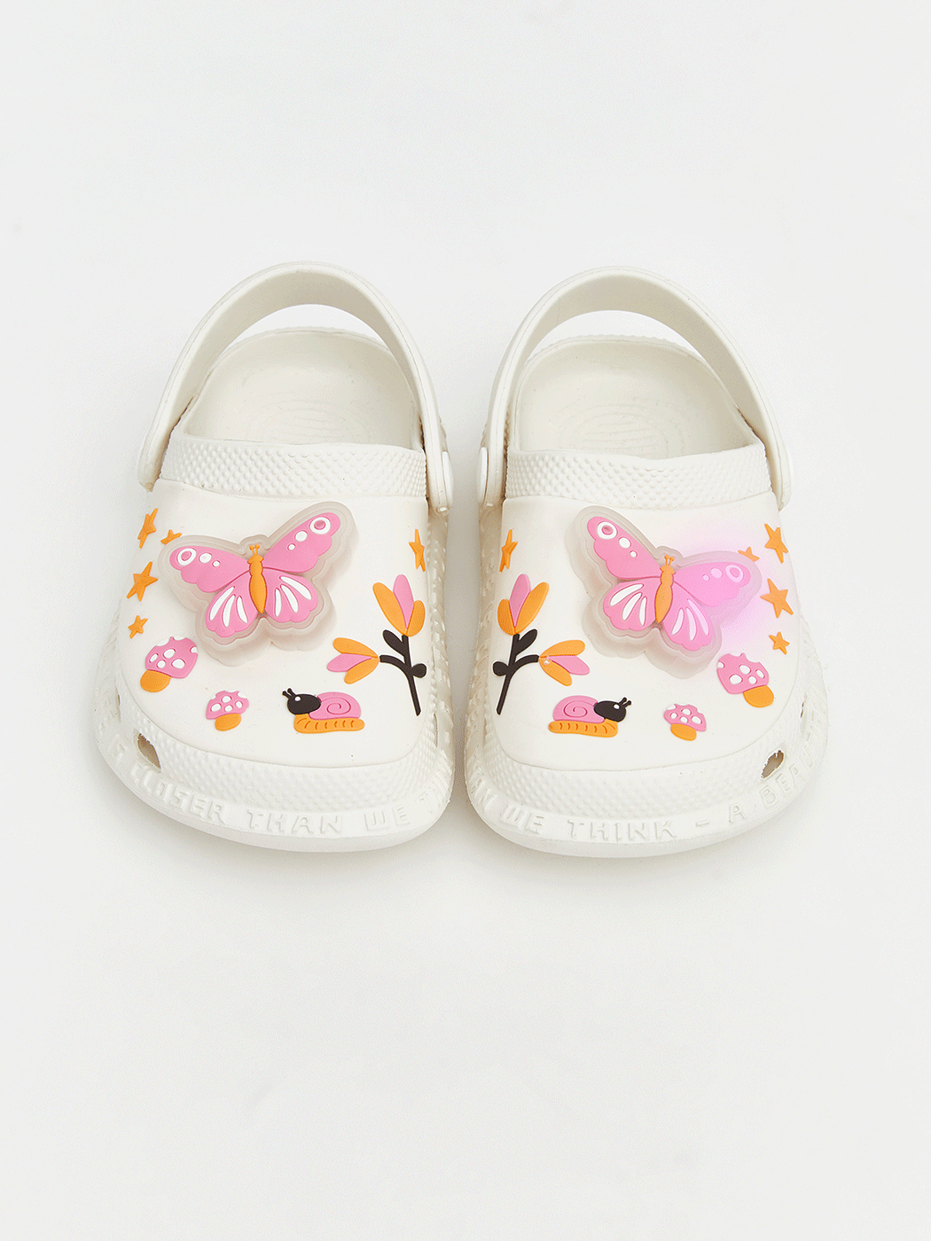 Ekru Kelebek Baskılı Kız Çocuk Plaj Sandaleti-1