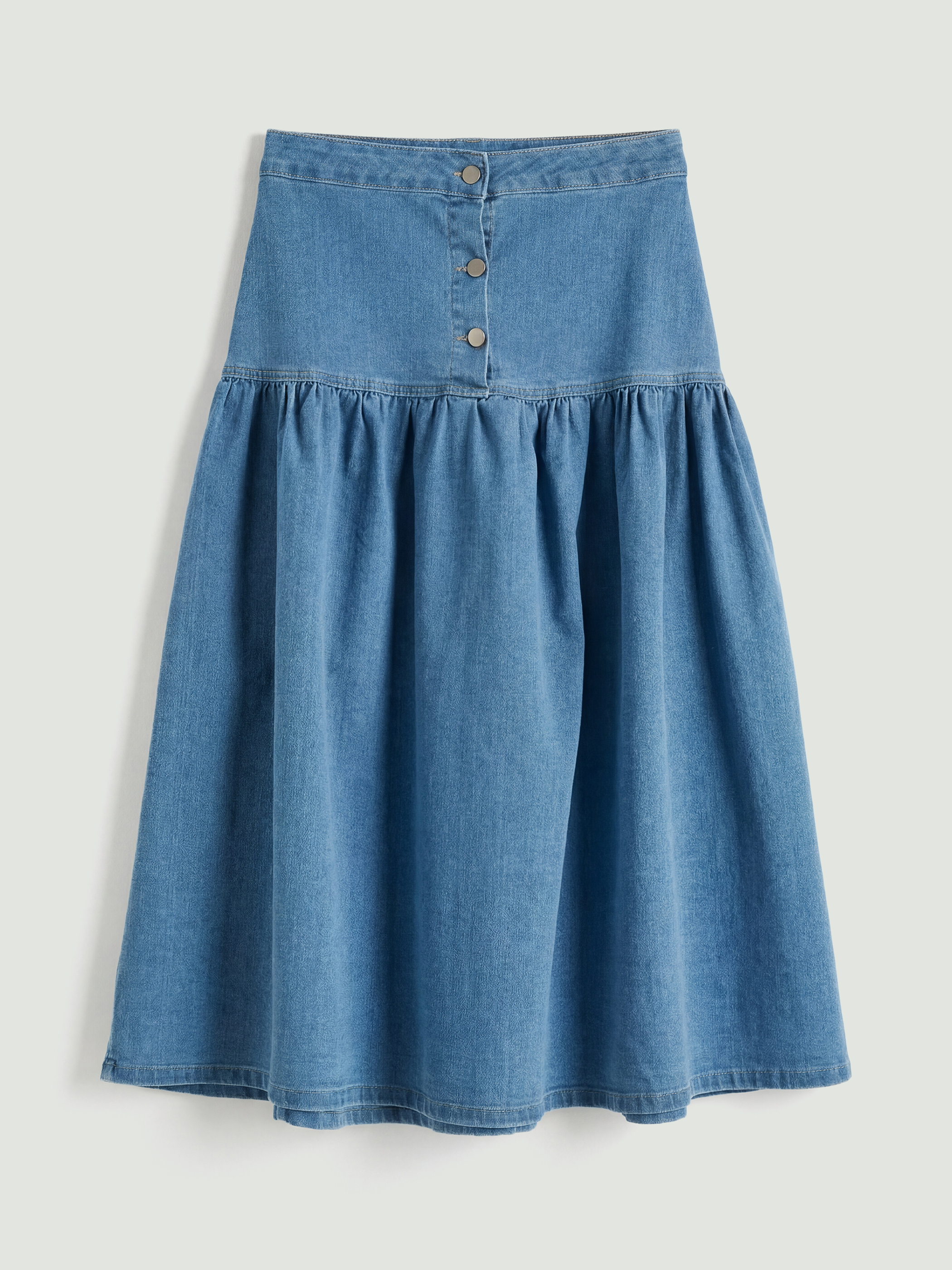 İndigo Önden Düğmeli Pileli Jean Etek-4