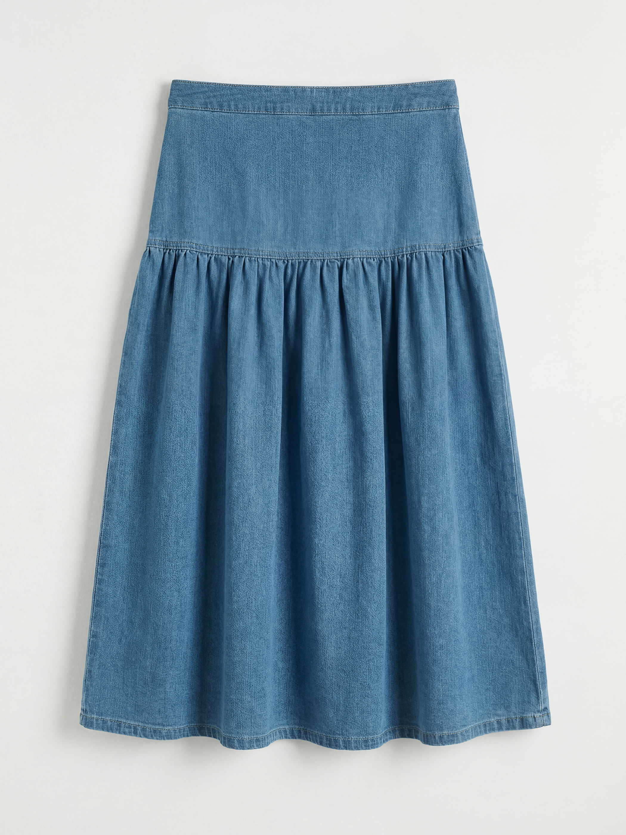 İndigo Önden Düğmeli Pileli Jean Etek-5