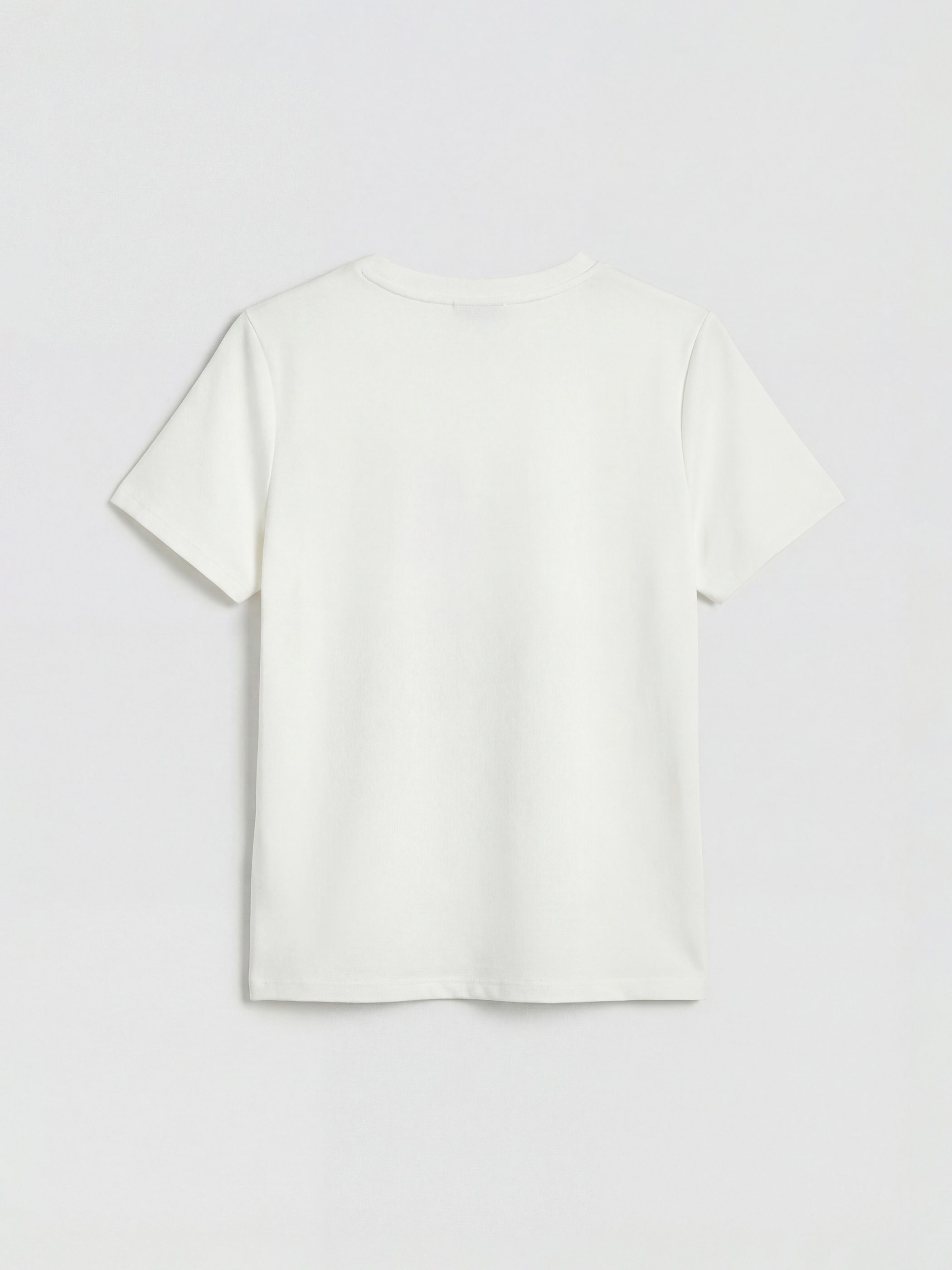 Ekru Bisiklet Yaka Payetli Kadın Tişört-5