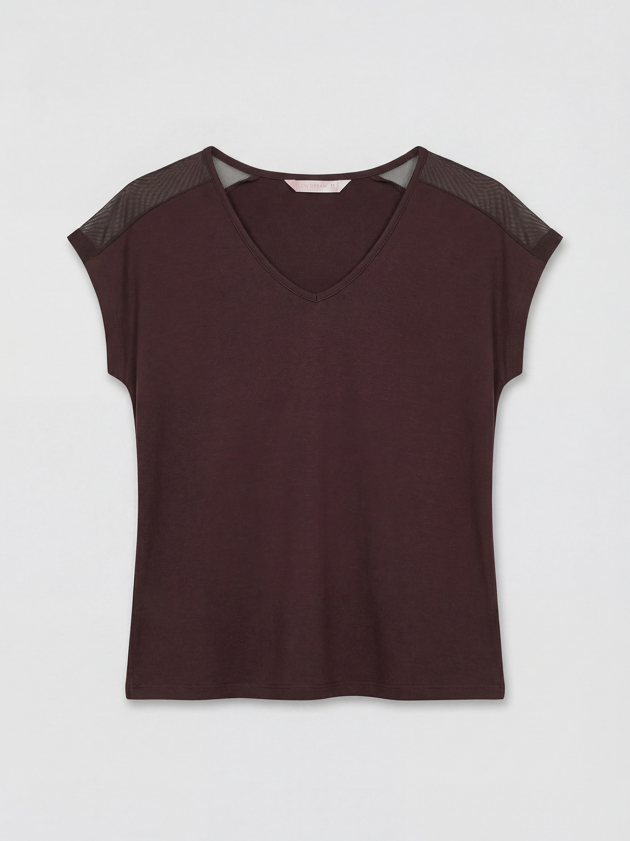 Kahverengi V Yaka Tül Detaylı Kadın Pijama Takım-1