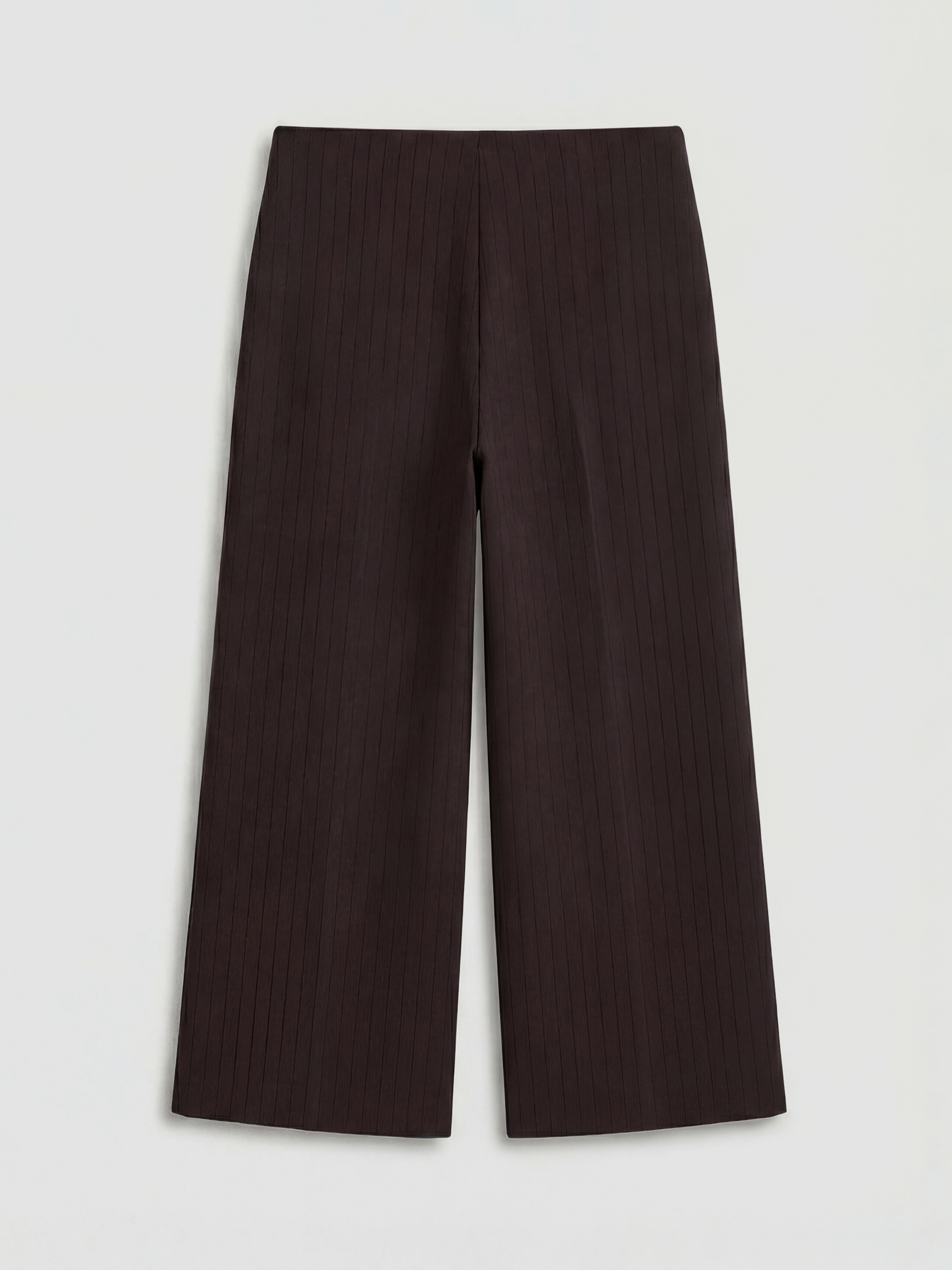 Kahverengi Yüksek Bel Çizgili Geniş Paça Kadın Pantolon-5