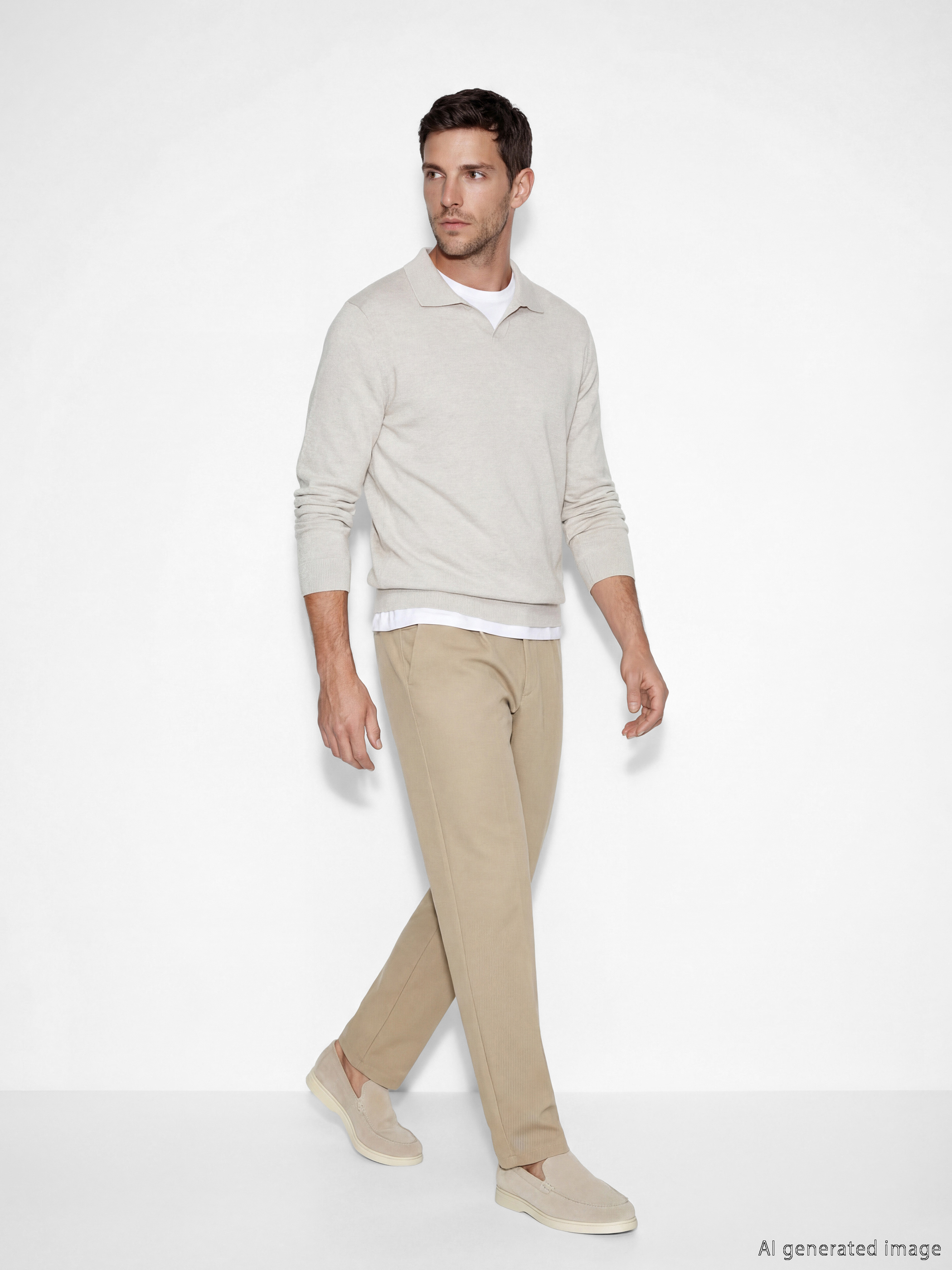 Bej Polo Yaka Erkek Triko Kazak-1