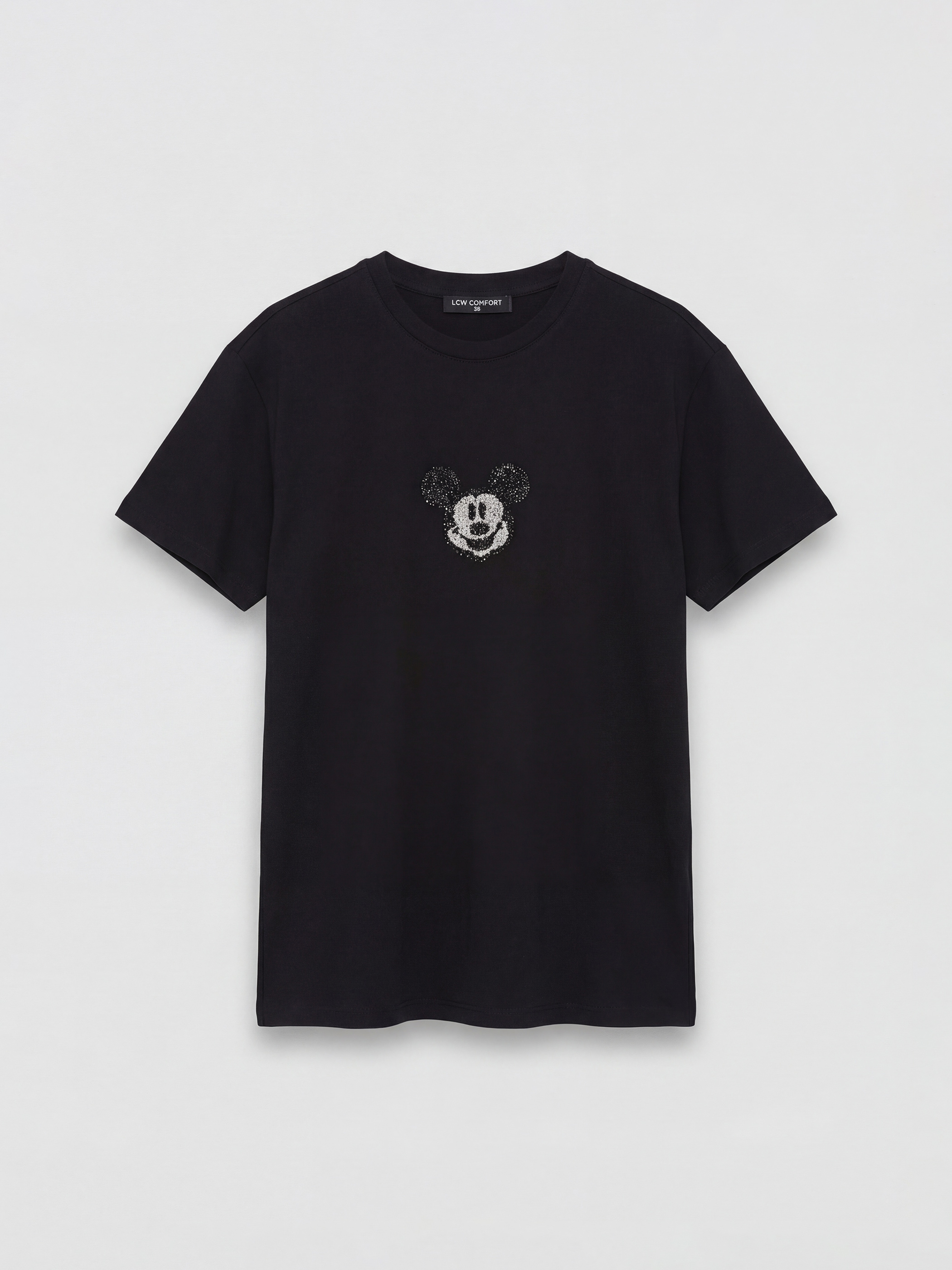 LCW Comfort Bisiklet Yaka Mickey Mouse Baskılı Kadın Tişört - S6E034Z8-CVL