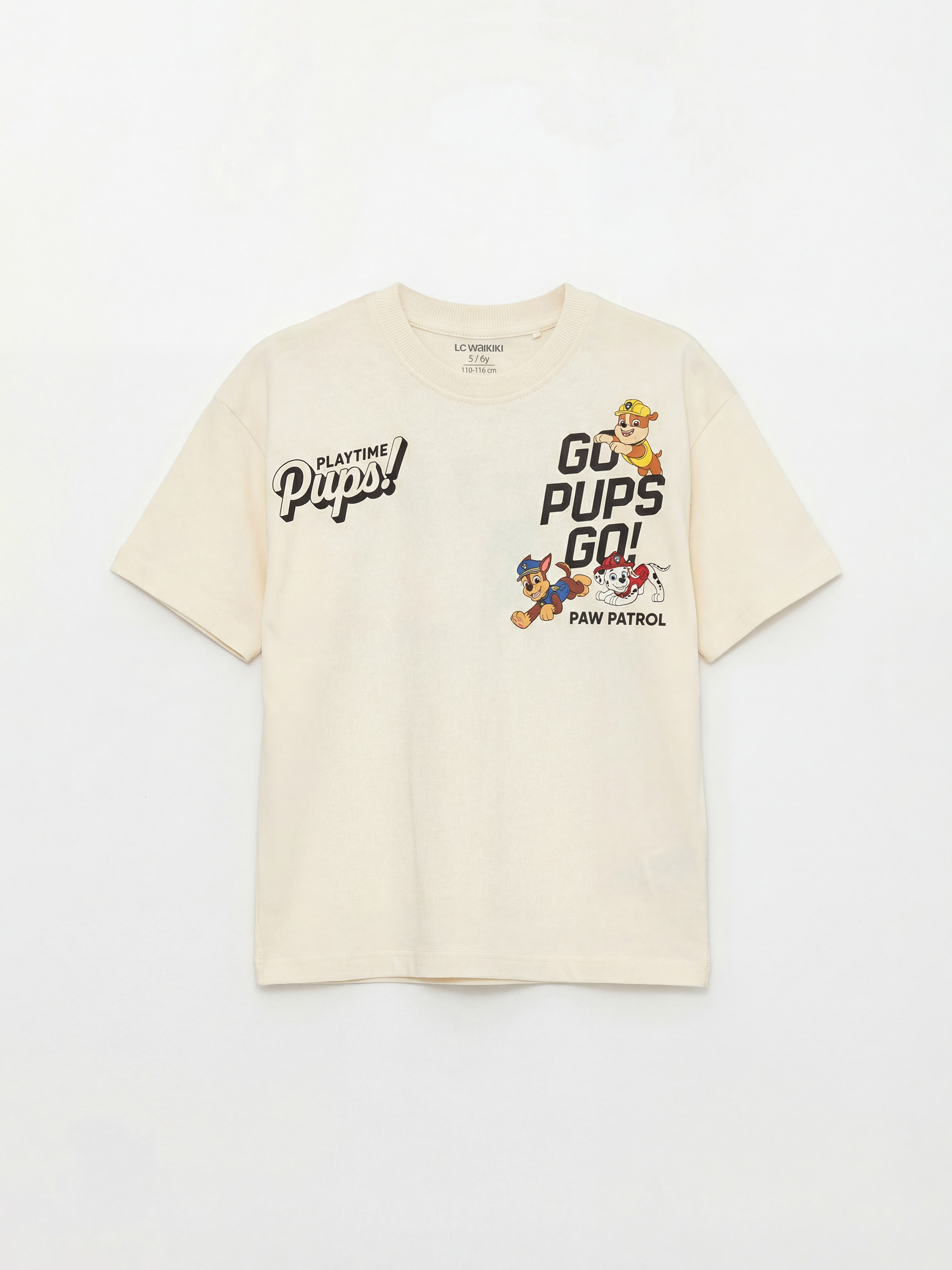 Bej Bisiklet Yaka Paw Patrol Baskılı Erkek Çocuk Tişört ve Pantolon-1