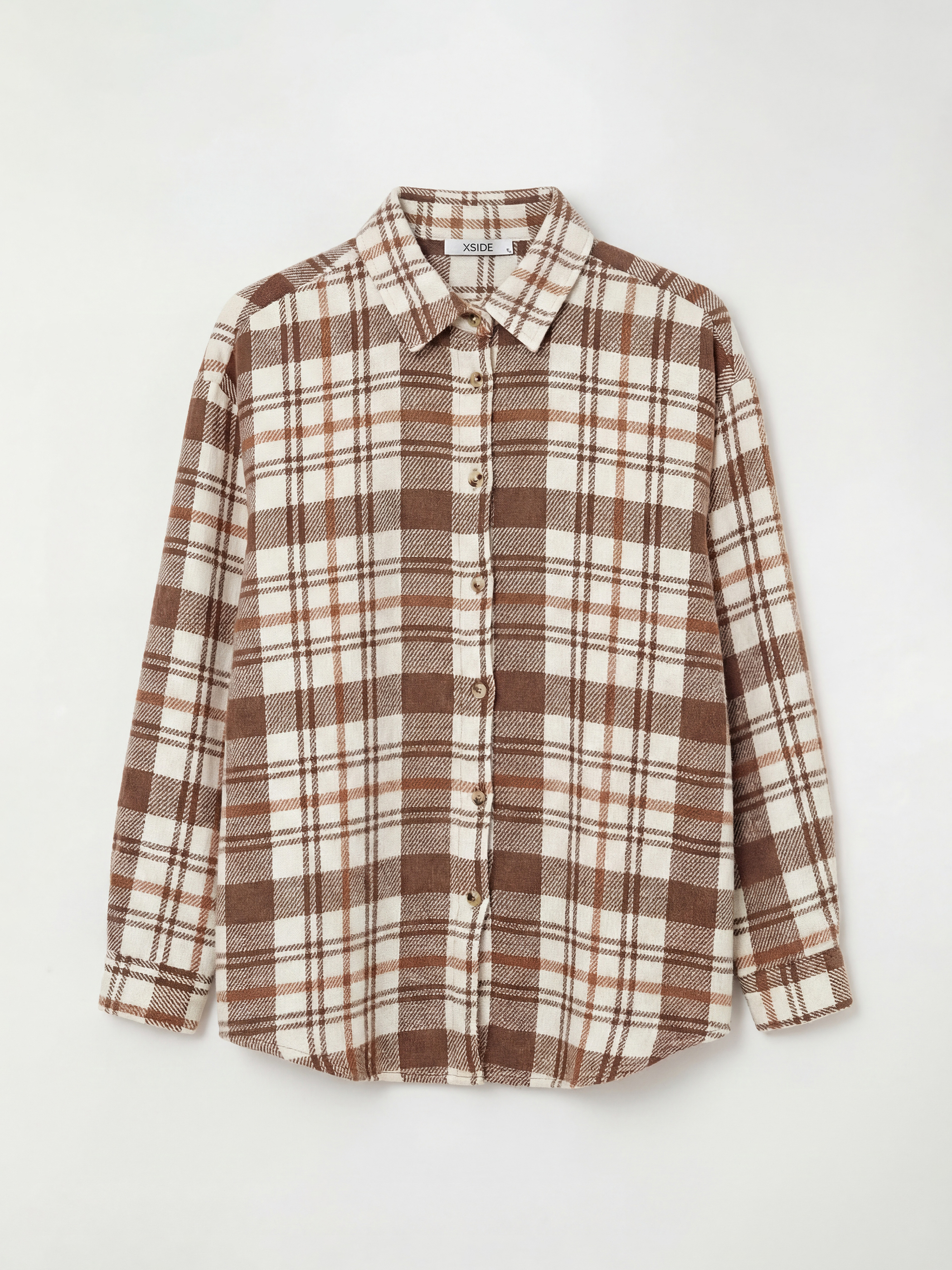 Kahverengi Ekose Oversize Kadın Oduncu Gömlek-4