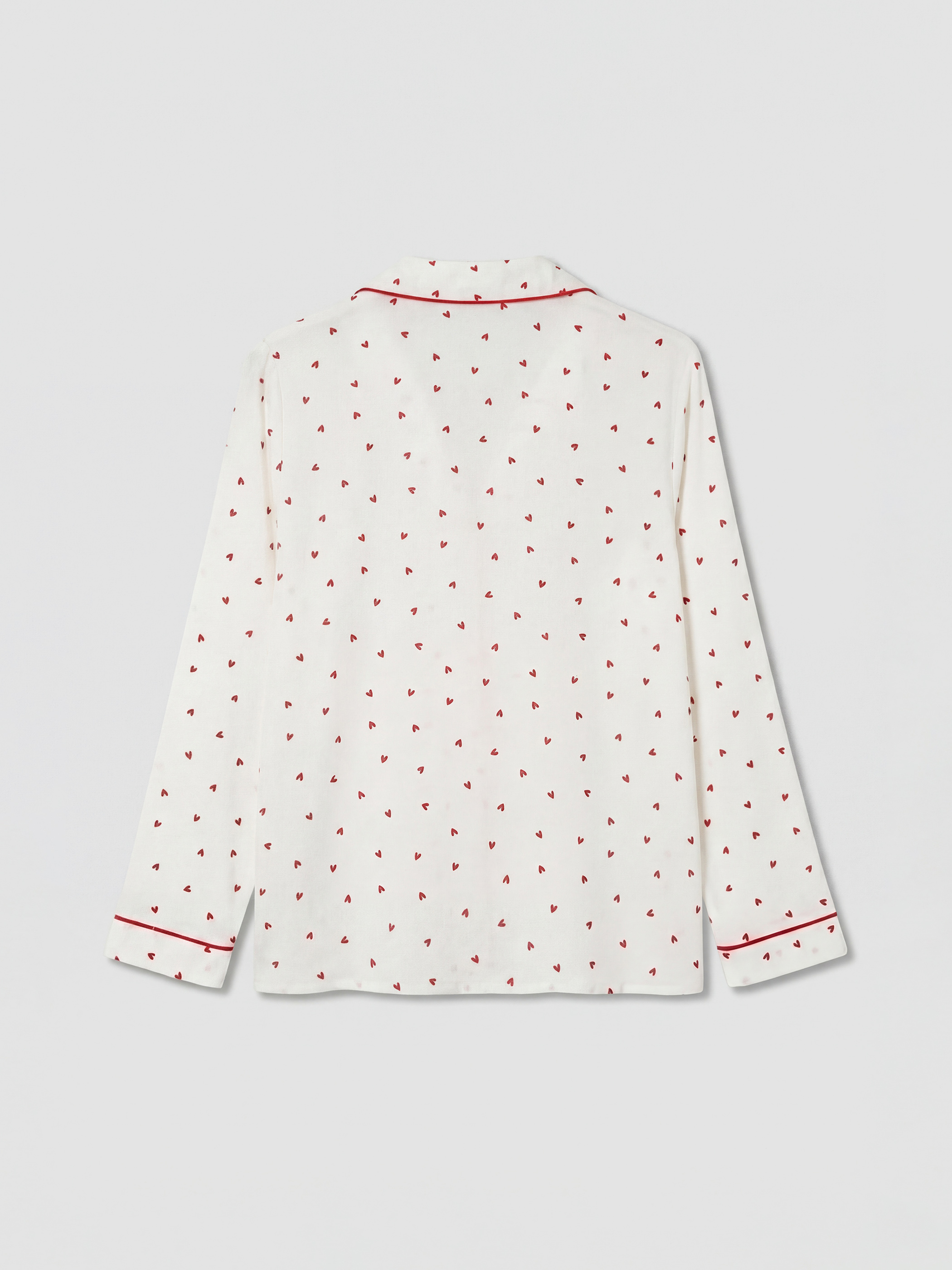 Ekru Gömlek Yaka Kalp Desenli Kadın Pijama Takım-2