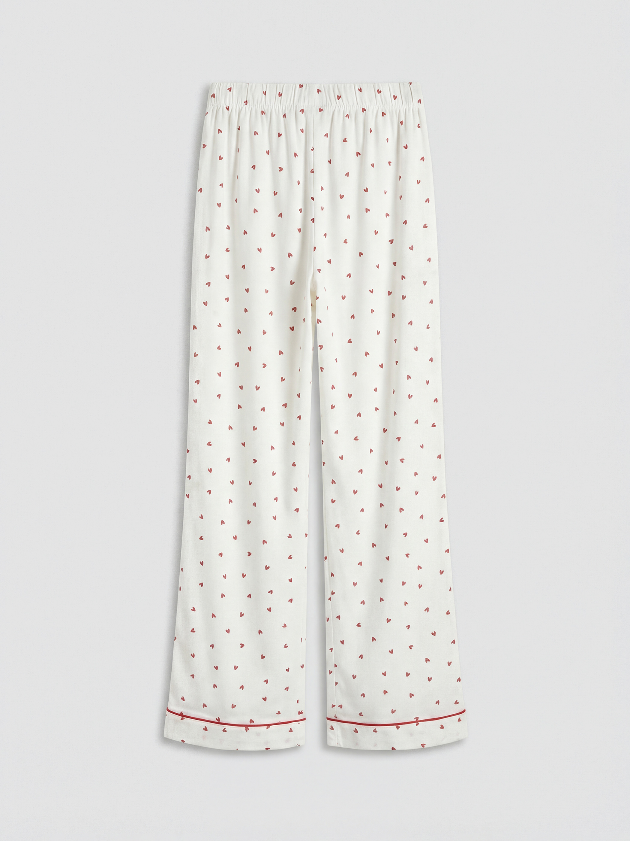 Ekru Gömlek Yaka Kalp Desenli Kadın Pijama Takım-4