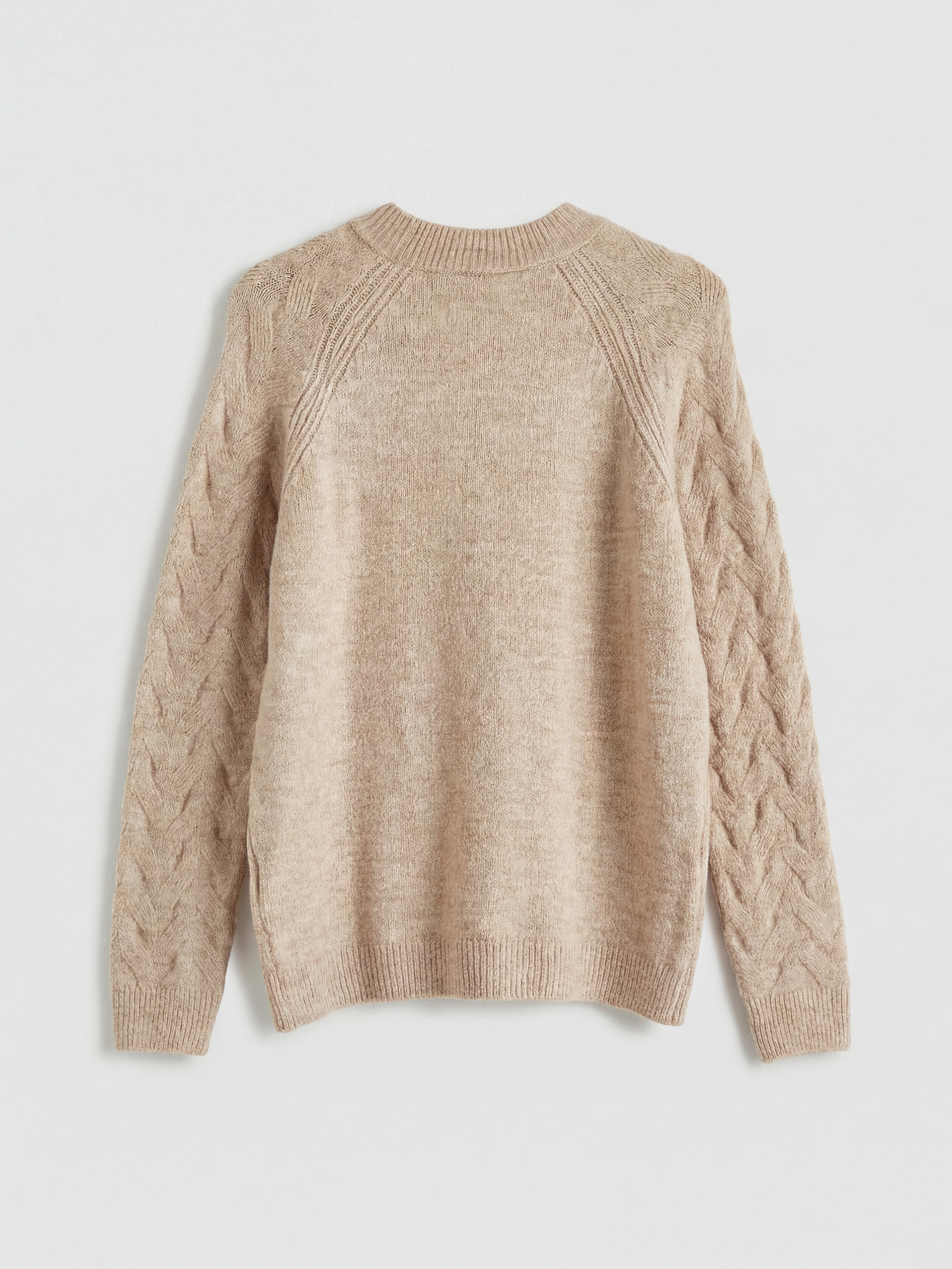 Bej Bisiklet Yaka Kendinden Desenli Kadın Triko Kazak-5