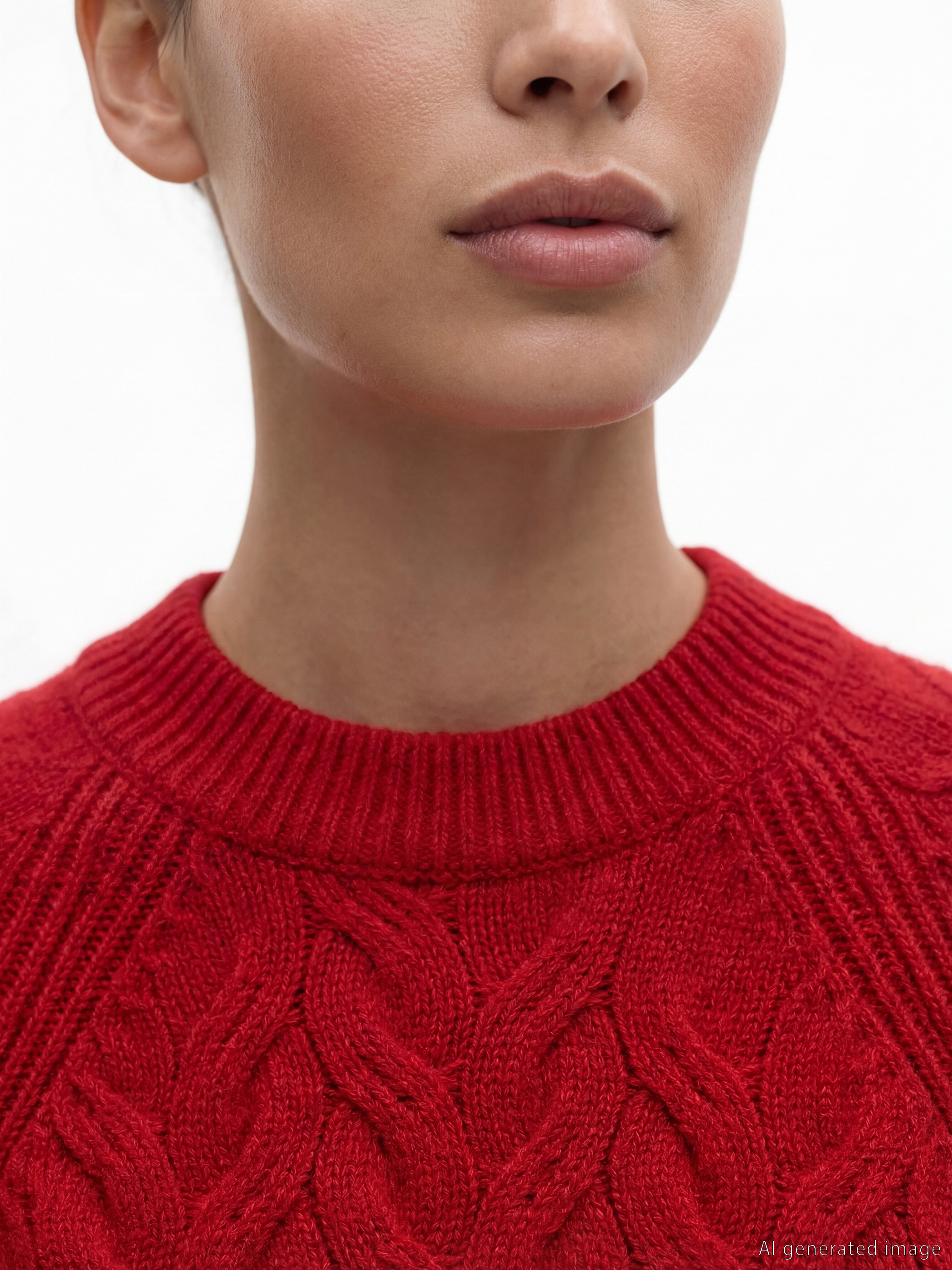 Kırmızı Bisiklet Yaka Kendinden Desenli Kadın Triko Kazak-2