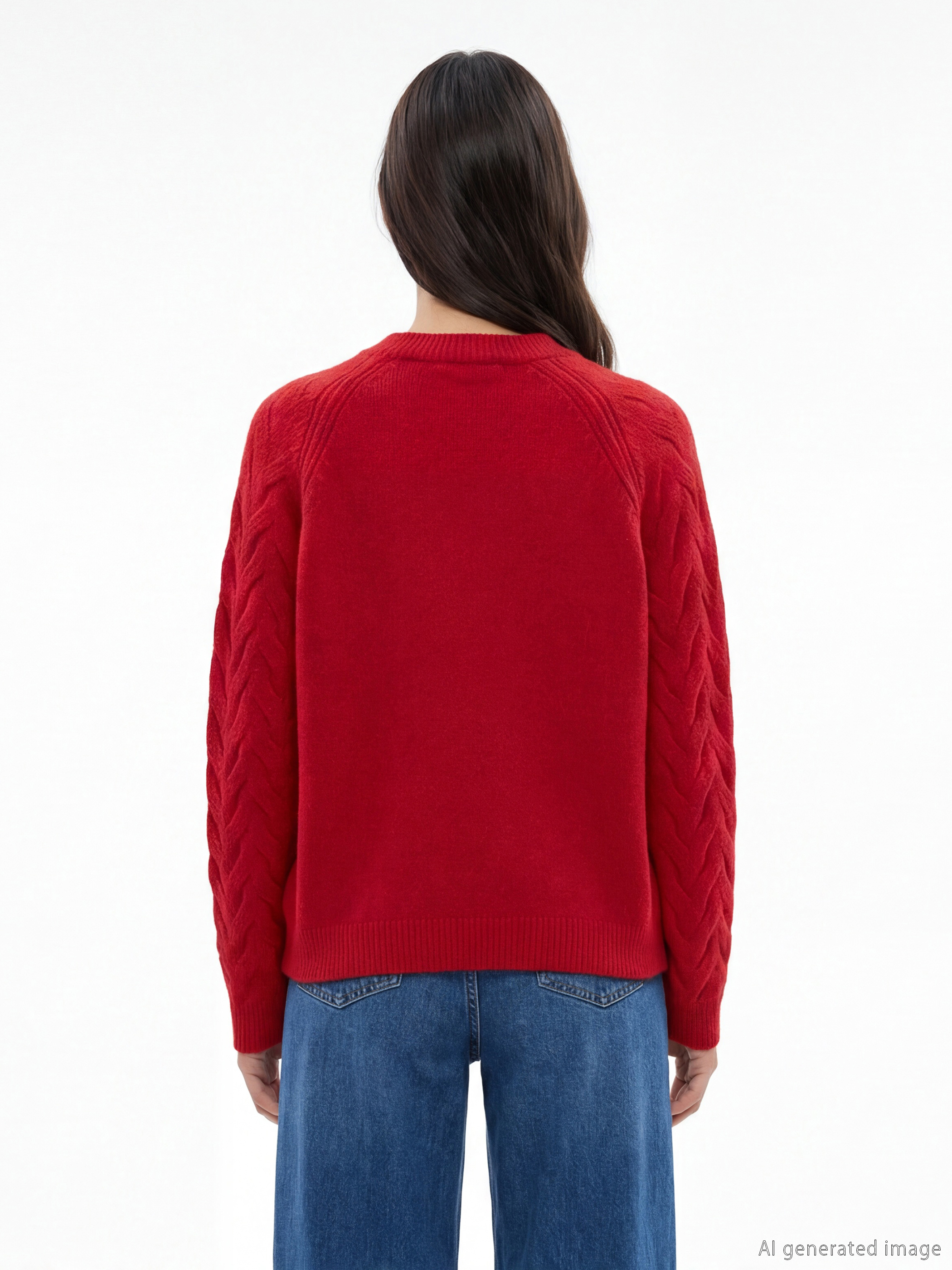 Kırmızı Bisiklet Yaka Kendinden Desenli Kadın Triko Kazak-3