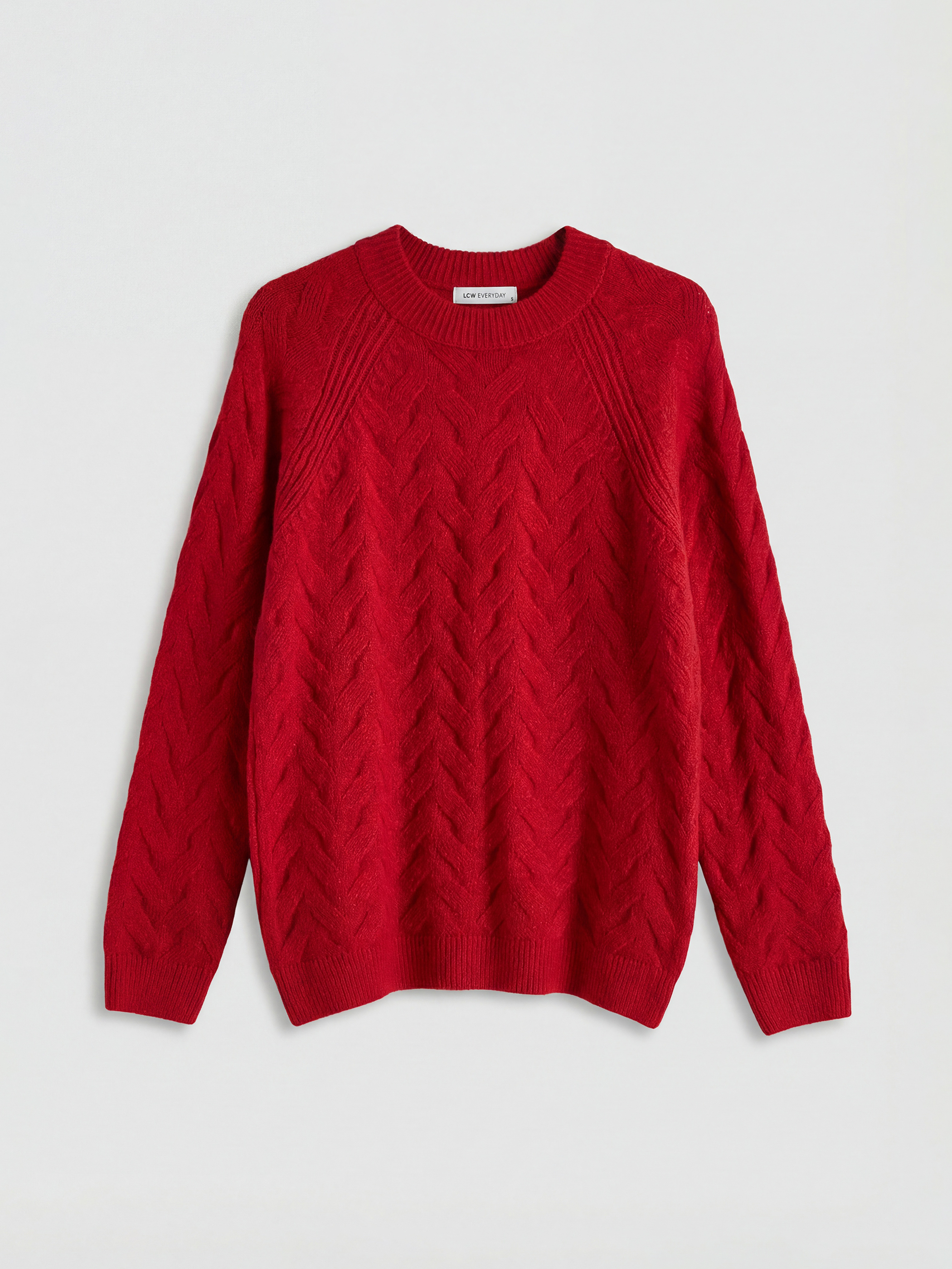 Kırmızı Bisiklet Yaka Kendinden Desenli Kadın Triko Kazak-4