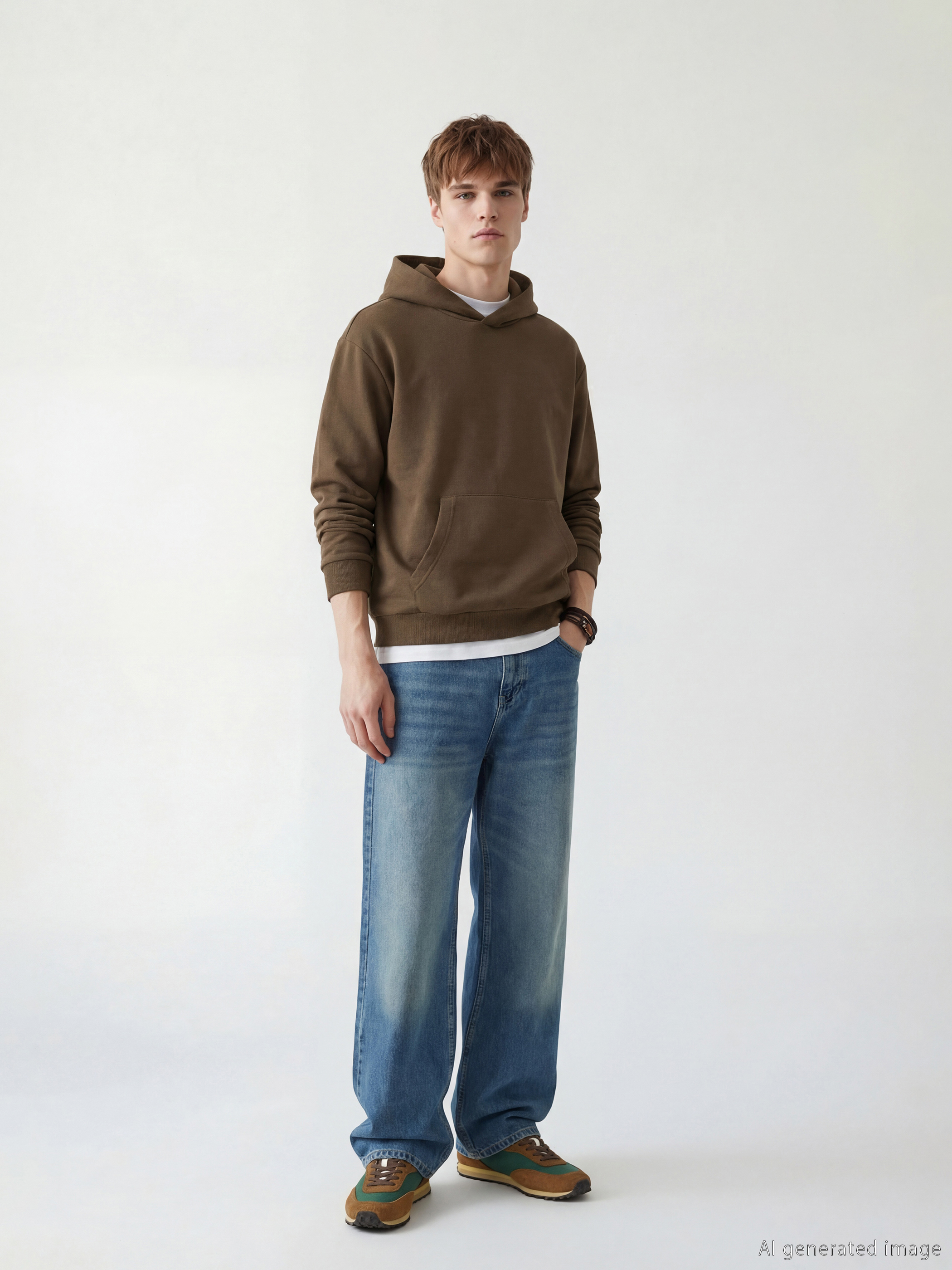 Kahverengi Erkek Kalın Hoodie-2