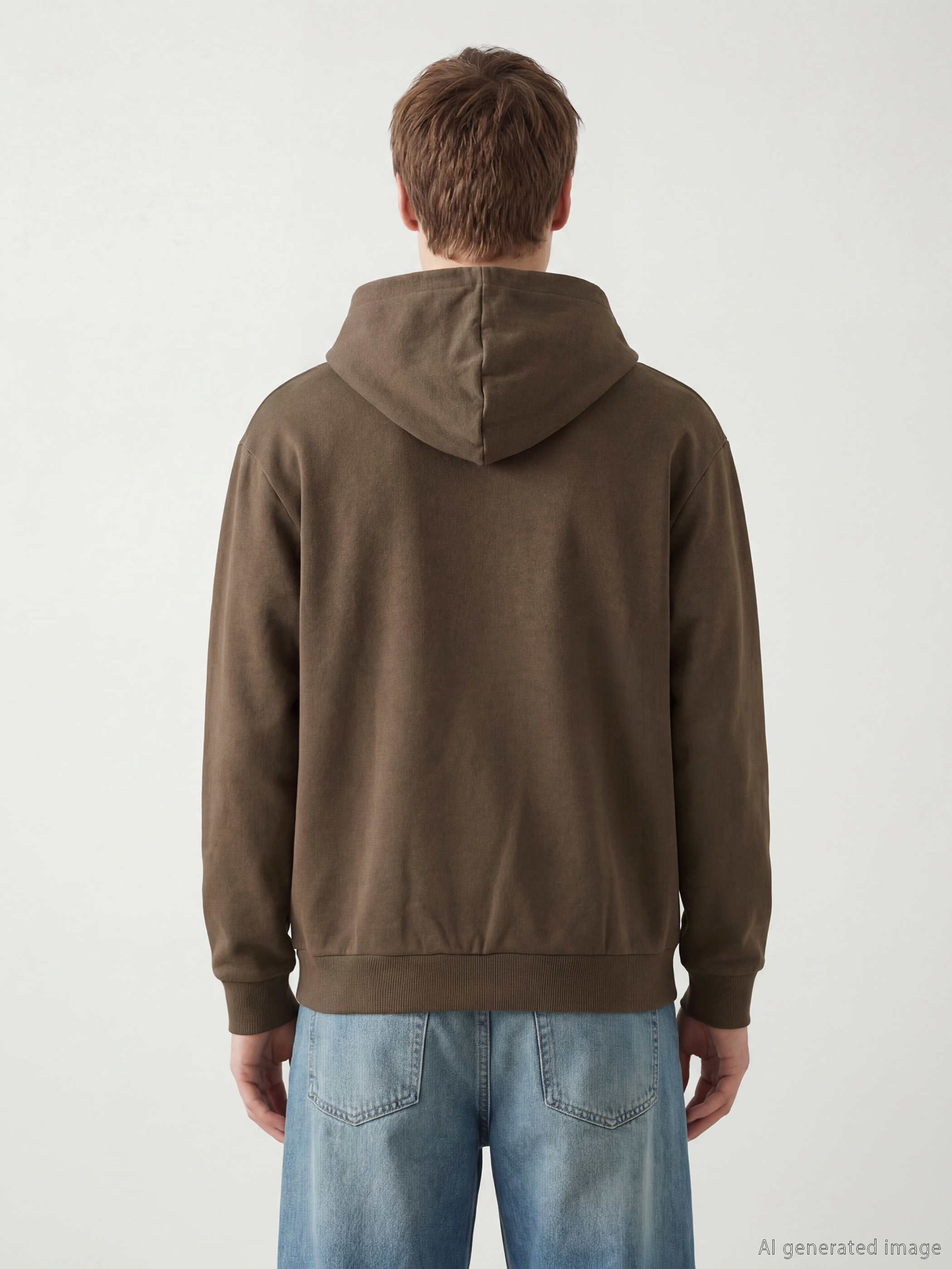 Kahverengi Erkek Kalın Hoodie-3